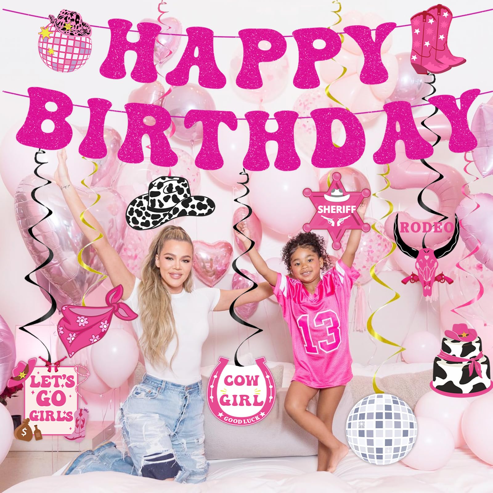 32-Piece Disco Cowgirl Birthday Party Decorations Set - Western Theme Hot Pink Happy Birthday Banner, Balloons & Bachelorette Party Supplies for Women & Girls | Perfect for Last Rodeo, Cowgirl-Themed Parties & Wild West Celebrations