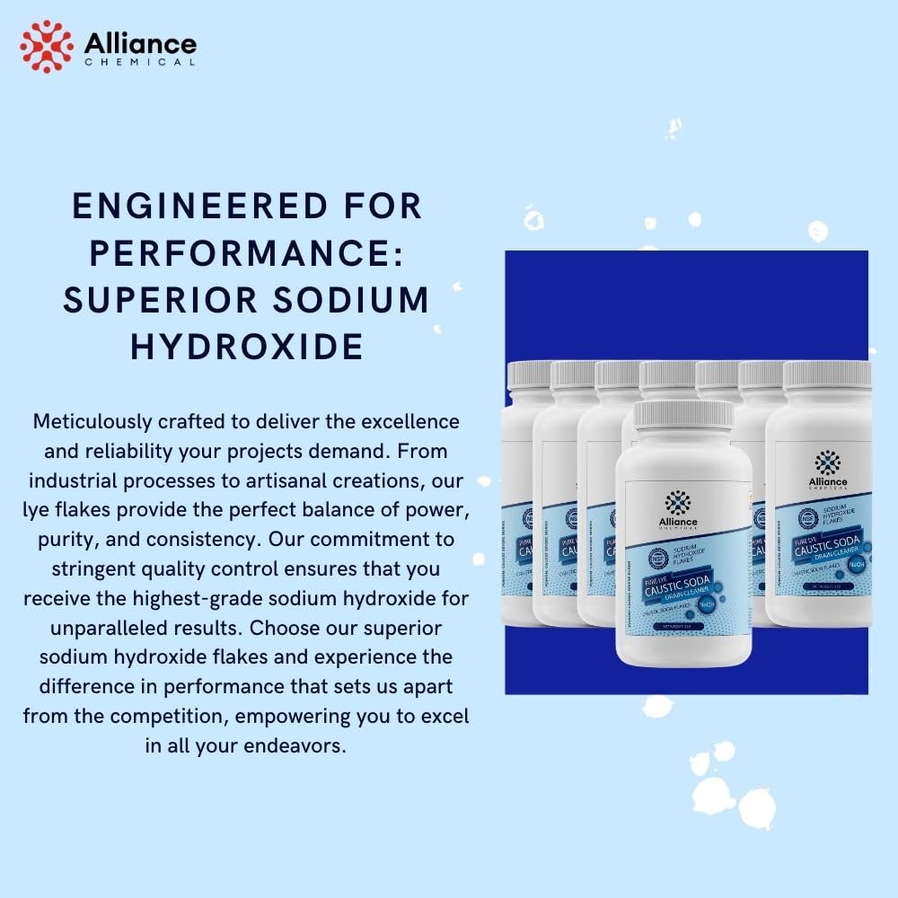 **Sodium Hydroxide Flakes (Lye) - 16 lbs (8 Pack) - Water Treatment Grade - High Purity for Cleaning, Soap Making & Drain Unclogging**    *(Use Cases: Ideal for water purification, soap production, drain cleaning, and industrial applications.)*