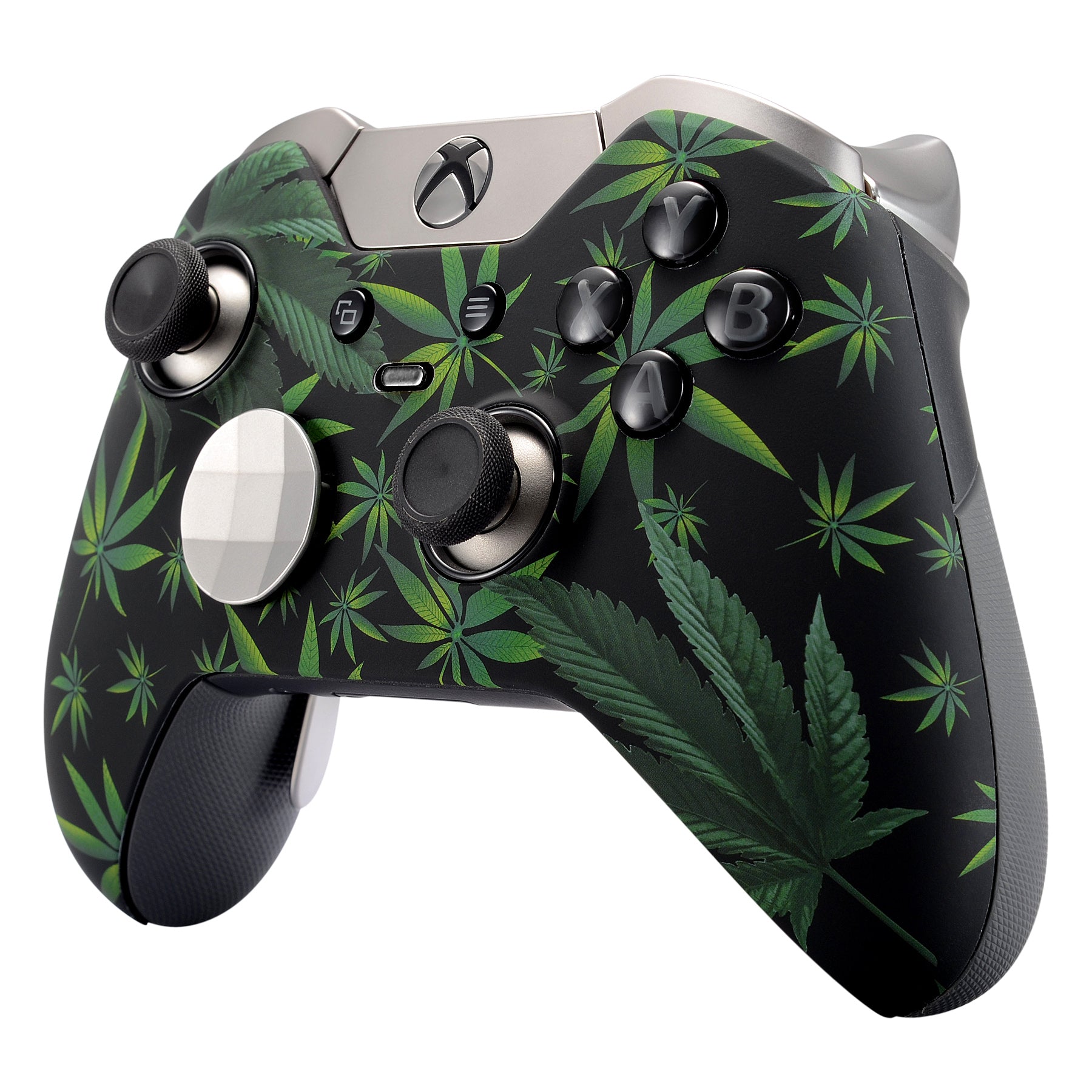 eXtremeRate Green Weeds Leaves Faceplate Cover - Soft Touch Front Shell & Comfortable Grip Replacement Kit for Xbox One Elite Controller Model 1698 with Thumbstick Accent Rings (XOET008) - Perfect for Gaming, Customization & Enhanced Controller Performance