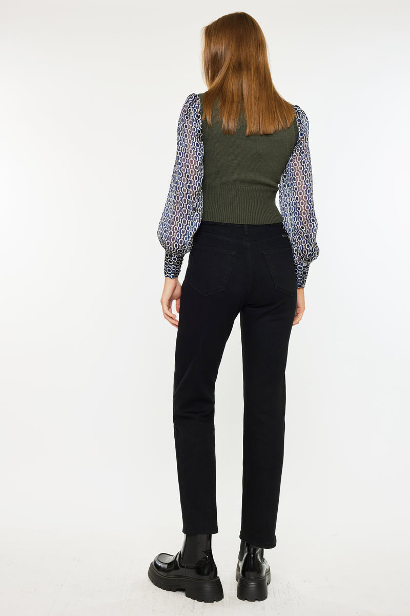 ISA High Rise Straight Leg Jeans for Women - Stretchy Denim Pants with Comfortable Fit - Perfect for Casual Wear, Office & Everyday Outfits
