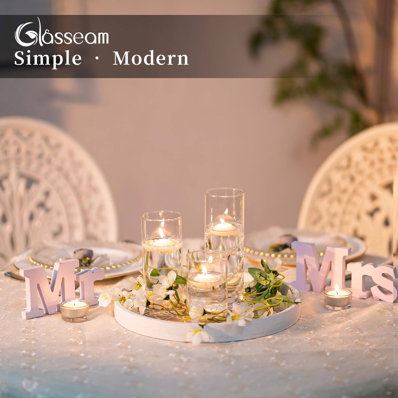 Glasseam Clear Hurricane Pillar Candle Holders Bulk 24-Pack - Glass Cylinder Candle Vases for Floating Candles, Wedding Centerpieces, Dining Table & Home Decor - Perfect for Romantic Dinners, Wedding Receptions and Holiday Decorations