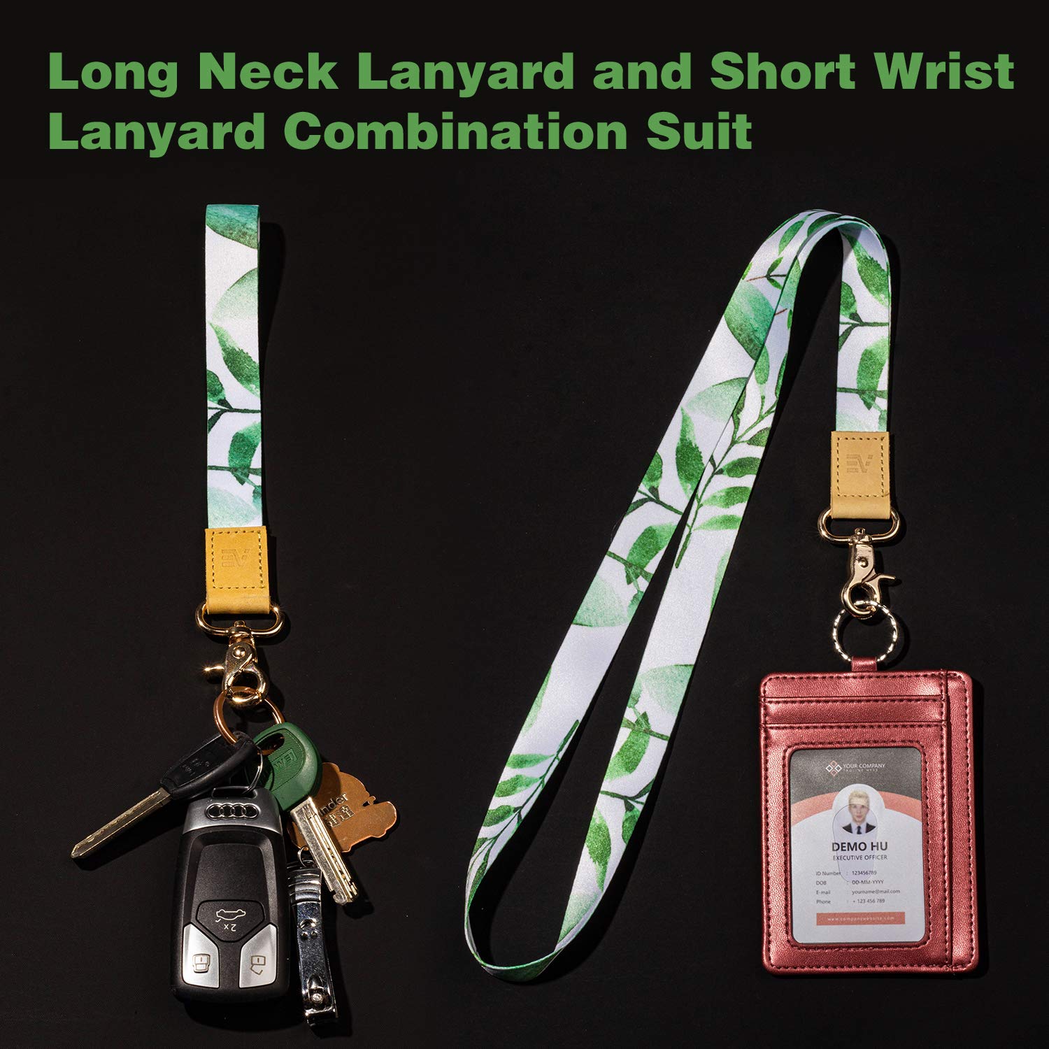 2 Pack Wrist & Neck Lanyards for ID Badges - Adjustable Keychain Holder for Car Keys, Work Badges & Access Cards - Unisex Design for Men & Women - Perfect for Office, School, Events & Security Use
