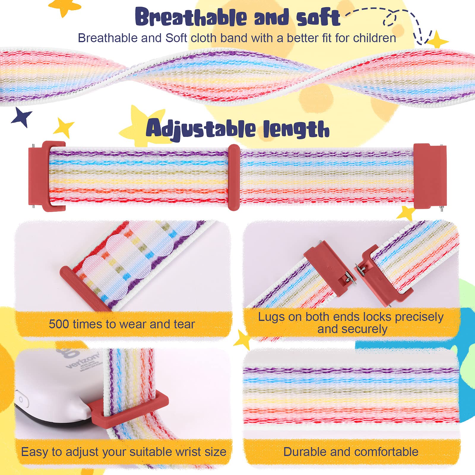 MHunter Kids Nylon Watch Band - 20mm Soft Breathable Sport Hook Loop Strap for Gizmo Watch 3 2 1 / Gabb Watch 3 2 1 / SyncUP Watch - Durable Replacement Smartwatch Bands for Boys & Girls - Perfect for School, Sports & Outdoor Activities