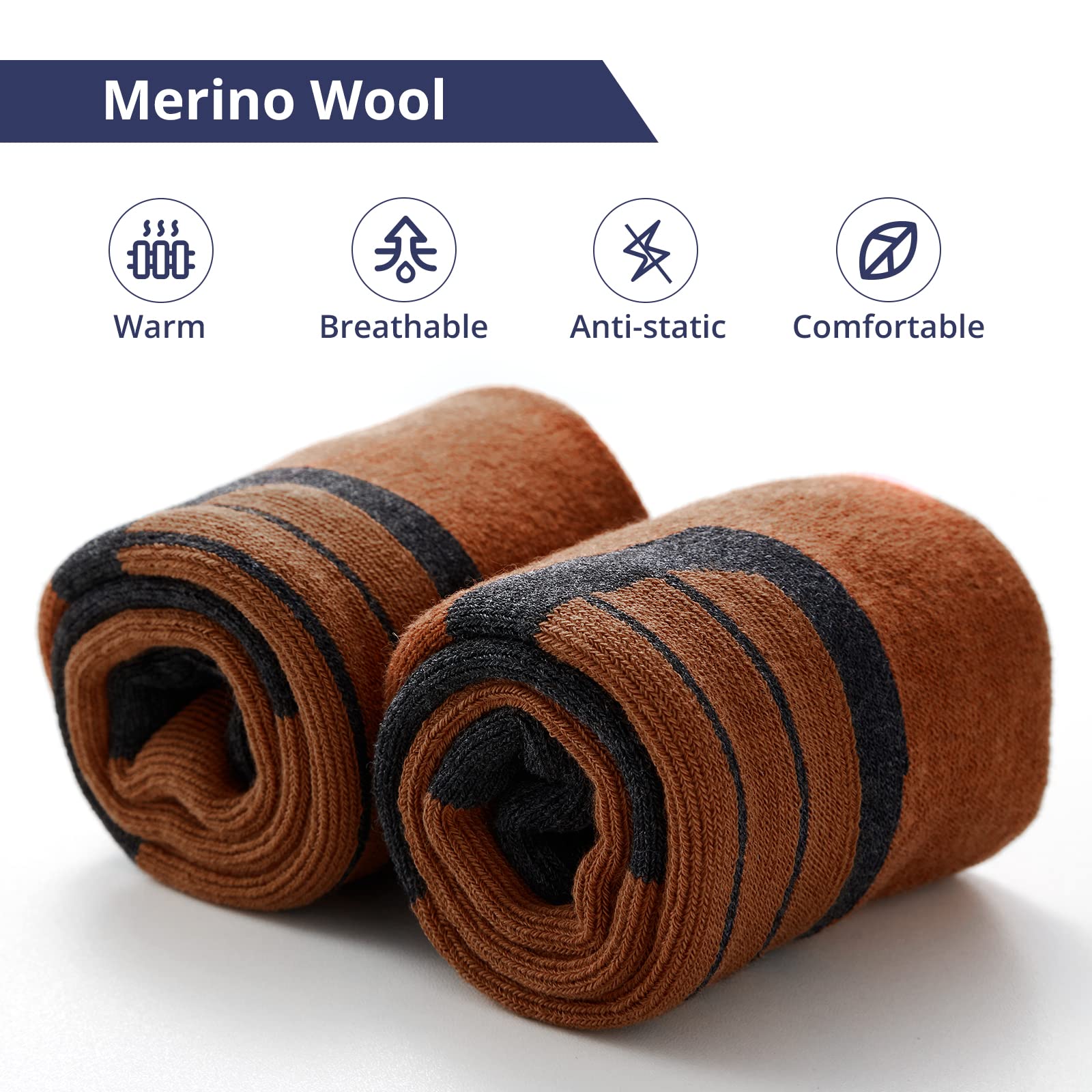 AKASO Merino Wool Ski Socks for Men & Women - Thermal Hiking & Snowboard Socks for Cold Weather - Warm Winter Socks for Skiing, Snowboarding & Outdoor Activities (1 Pair)