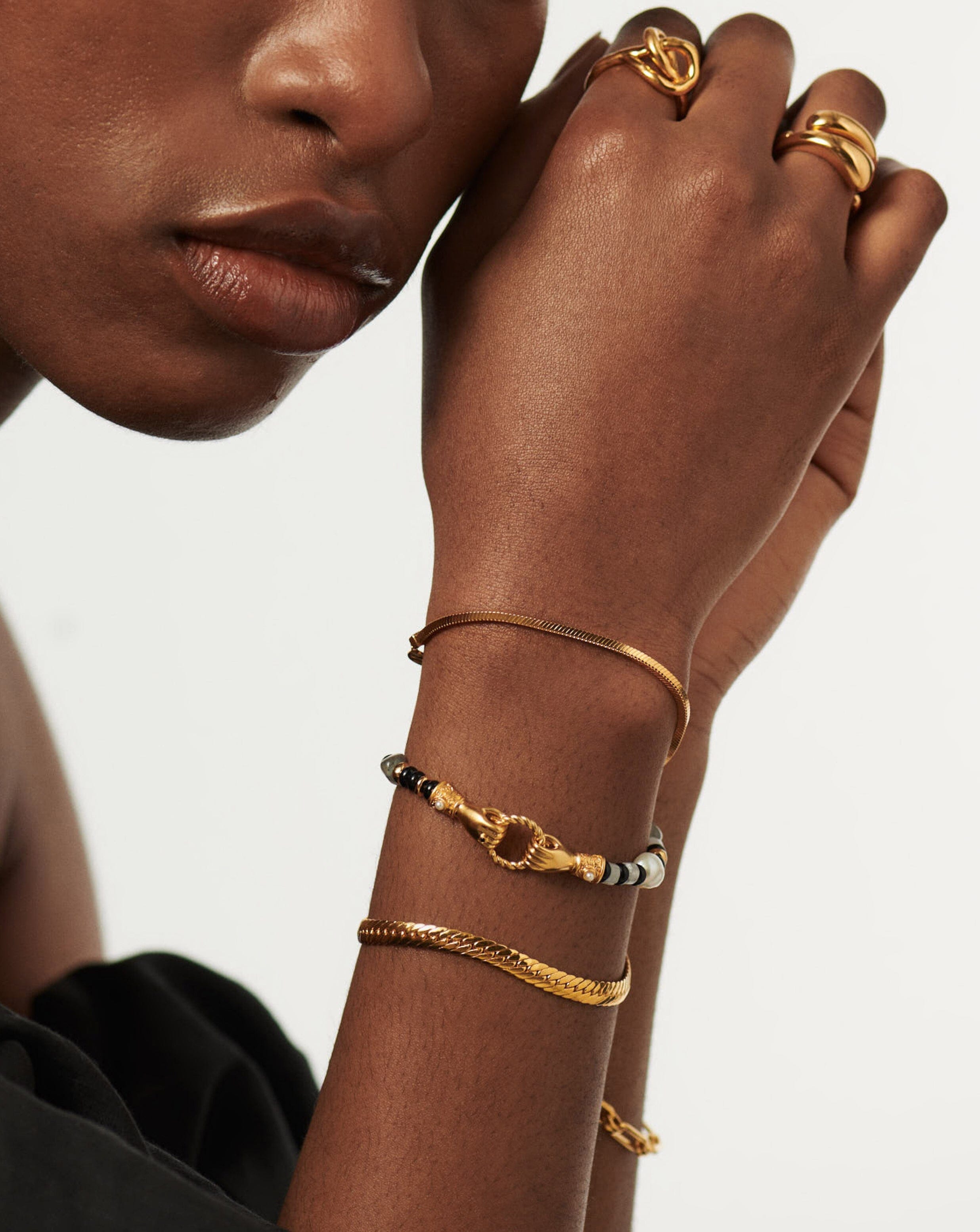 Harris Reed In Good Hands Beaded Gemstone Bracelet - 18k Gold Plated Black Chalcedony & Pearl Bracelet for Women | Elegant Jewelry Gift for Birthday, Anniversary & Special Occasions