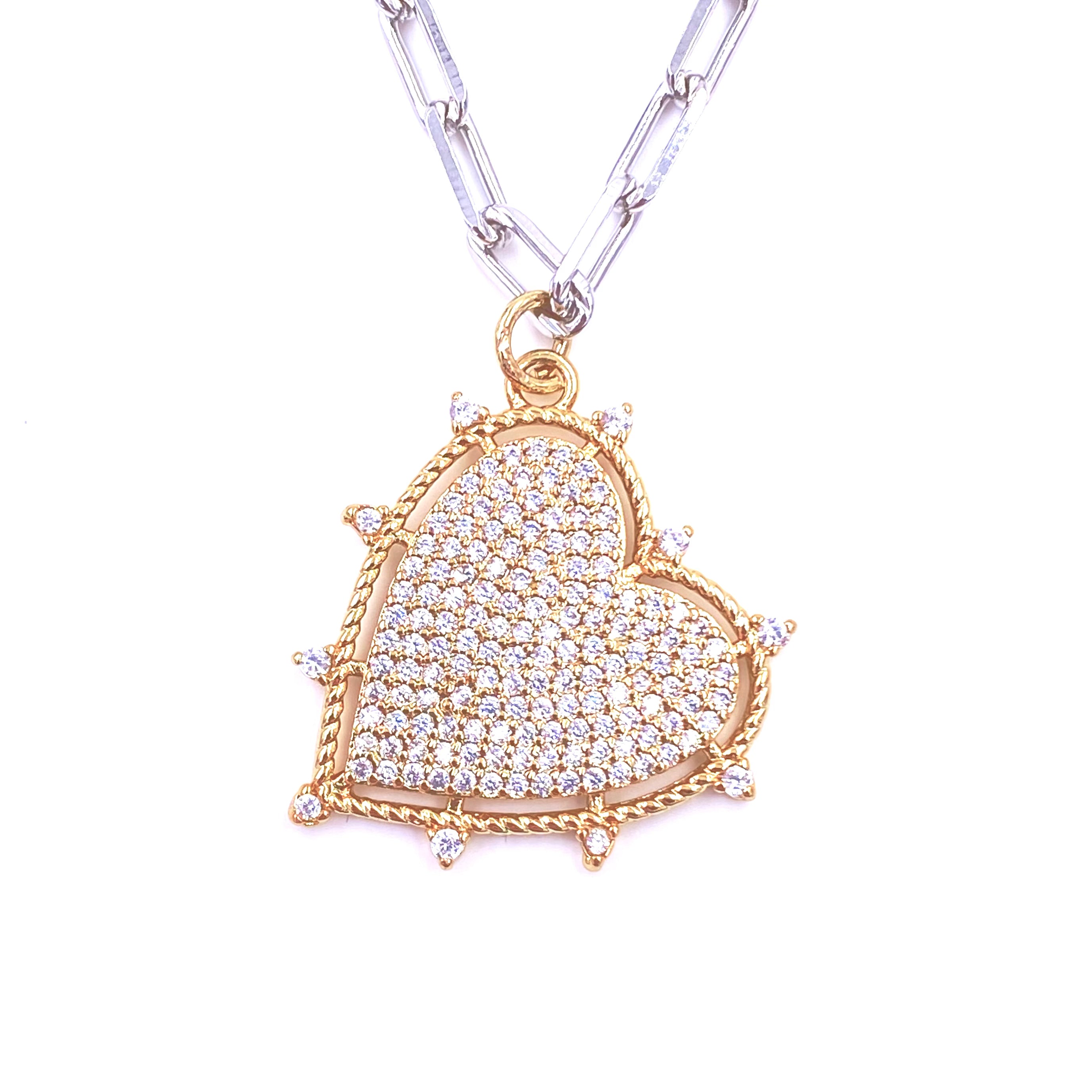 Ashley Gold Stainless Steel CZ Encrusted Spike Heart Pendant Necklace | Elegant Jewelry for Women | Perfect for Valentine's Day, Anniversary & Romantic Gifts