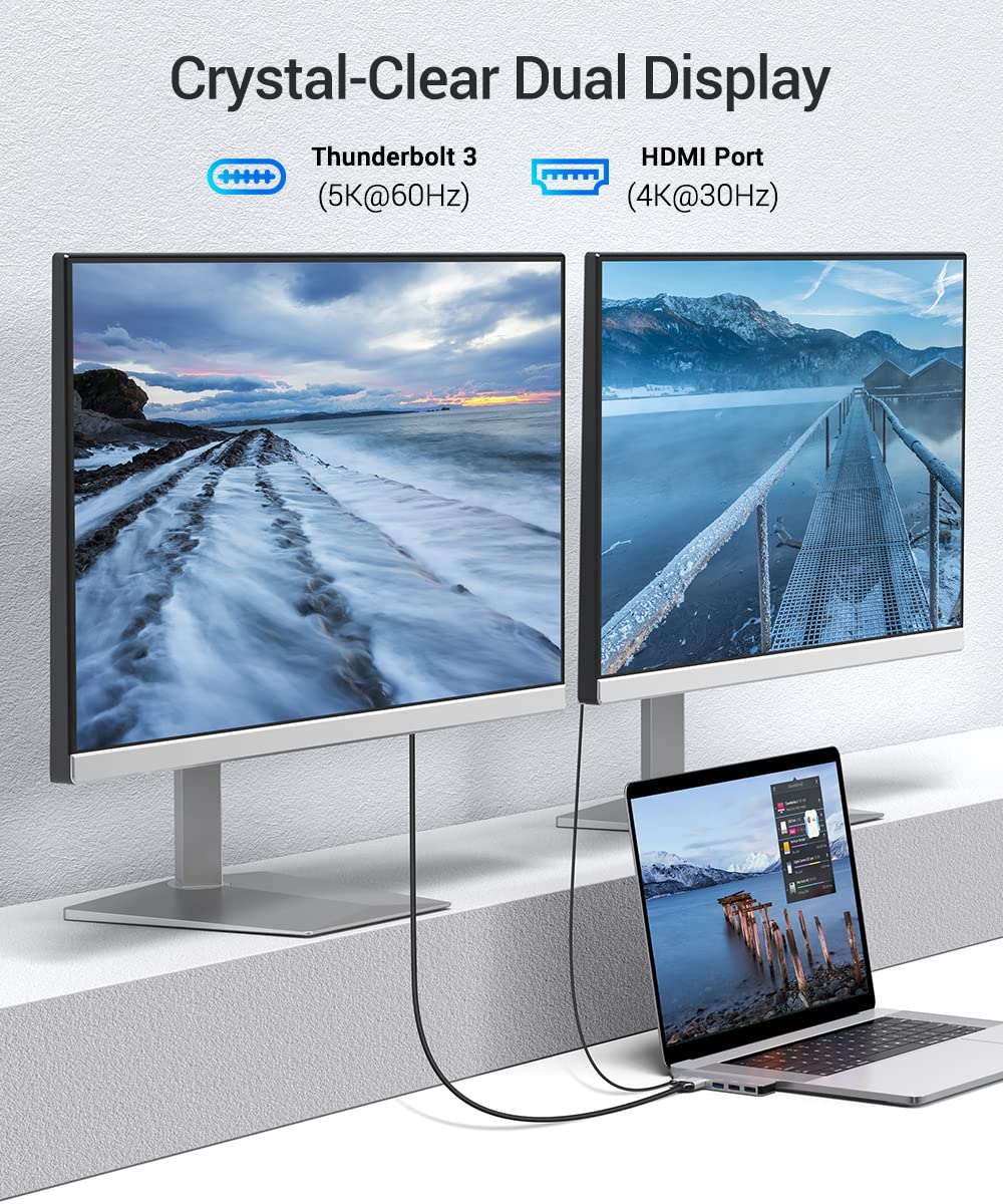 USB C Hub for MacBook Pro/Air (2021-2016) - 6-in-1 Multiport Adapter with 4K HDMI, Thunderbolt 3, USB 3.0 - Compatible with MacBook Pro 13/16 inch & MacBook Air M1 - Perfect for Home Office, Online Classes & Video Conferencing