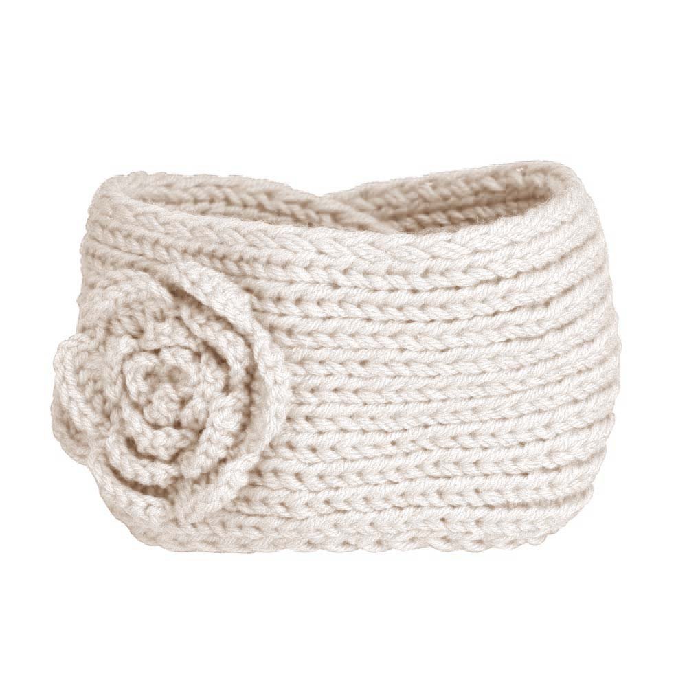 Beige Floral Knit Crochet Headband for Men & Women - Camellia Hoop Hairband for Basketball, Sports & Casual Wear - Stylish & Comfortable Head Accessory