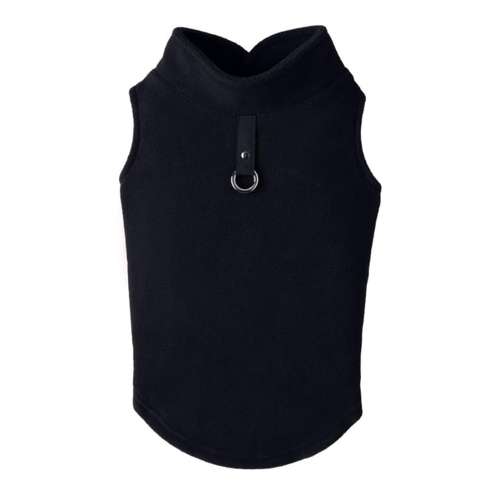 **Gooby Fleece Vest Dog Sweater - Warm Winter Pullover Fleece Jacket for Small Dogs (Black, Medium) with O-Ring Leash - Cold Weather Dog Clothes for Small Breed Puppies - Perfect for Outdoor Walks, Winter Adventures & Indoor Cozy Comfort**