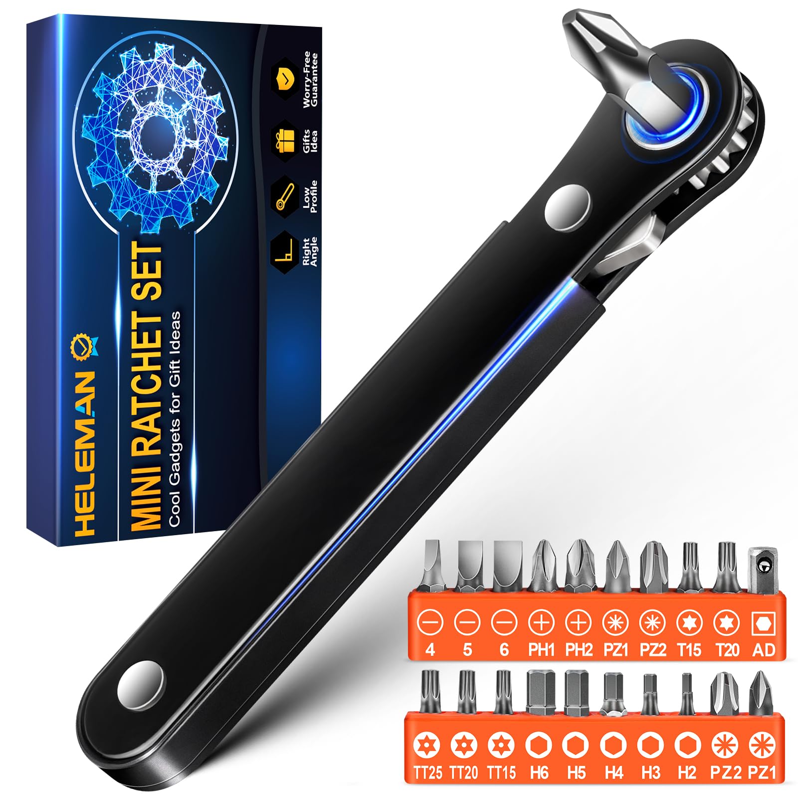 90 Degree Angled Ratcheting Screwdriver Set - Compact Offset Screwdriver for Tight Spaces, Perfect Gifts for Men & Women, Dad, Mom, Husband, Wife - Ideal for DIY Repairs, Sewing Machines, Electronics, and Automotive Work