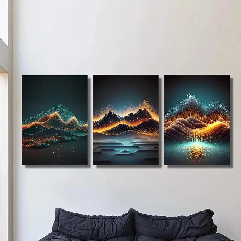 3-Piece Digital Photovoltaic Jumping Metal Wall Art - Ready to Hang Modern Home Decor for Living Room, Bedroom & Office
