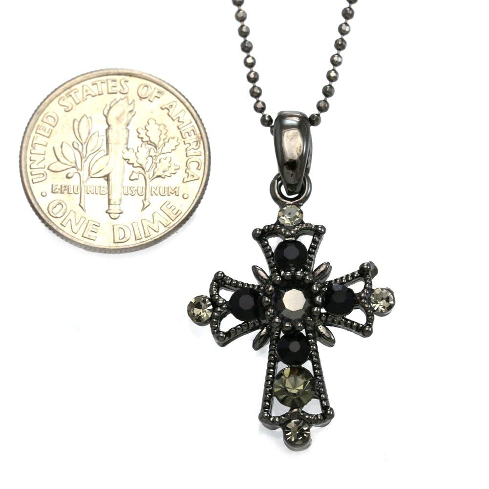 Christian Cross Pendant Necklace for Women - Elegant Gray & Black Religious Jewelry Gift for Baptism, Church & Everyday Wear