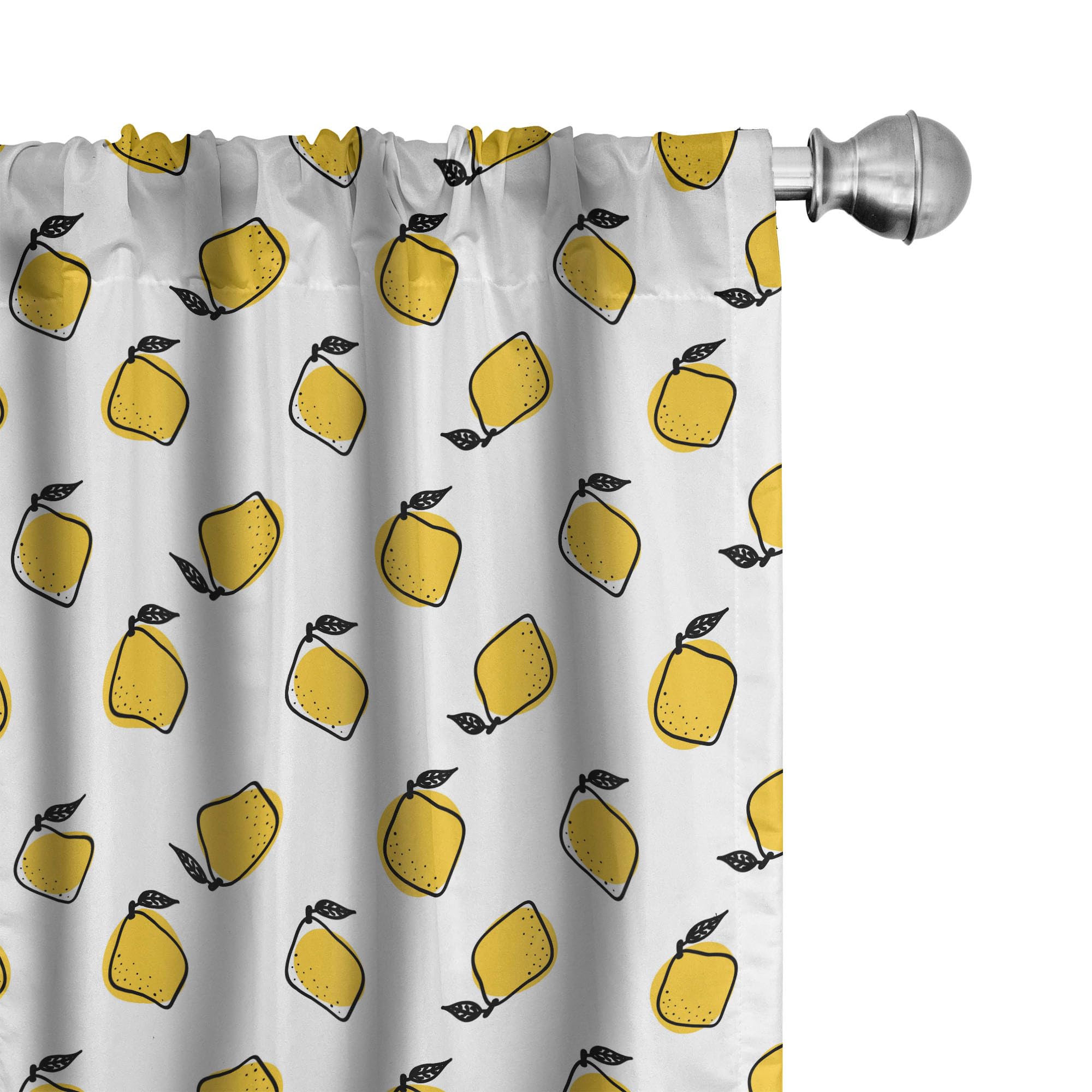 Ambesonne Yellow & White Window Curtains - Doodle Style Lemon Pattern with Leaves & Dots | Lightweight 2-Panel Set with Rod Pocket (28x84 inches) | Perfect for Kitchen, Dining Room & Summer Home Decor