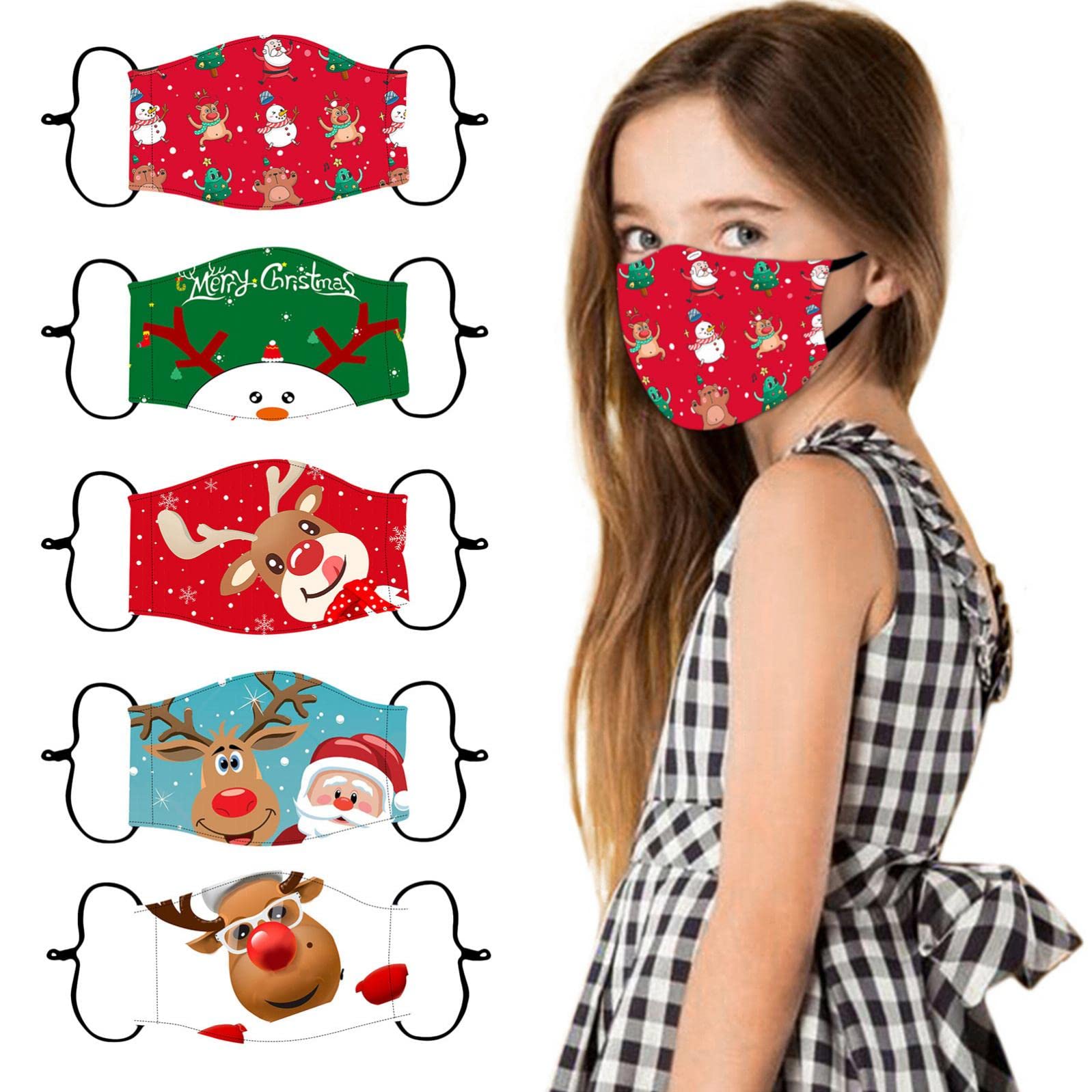 YLLQXI Kids Face Masks 5-Pack - Reusable Cloth Face Cover for Children, Colorful Printed Washable Dust Protection Masks with Adjustable Ear Loops for Boys & Girls - Perfect for School, Outdoor Activities and Daily Protection