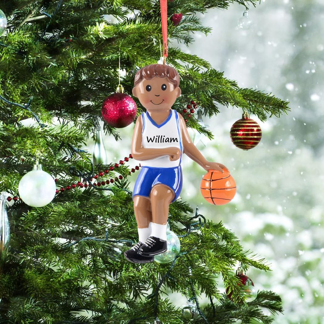 Custom African American Basketball Player Christmas Ornament - Personalized Basketball Boy Keepsake Gift for Sports Lovers - Free Name & Number Engraving - Perfect for Tree Decor, Holiday Gifting & Fan Memorabilia