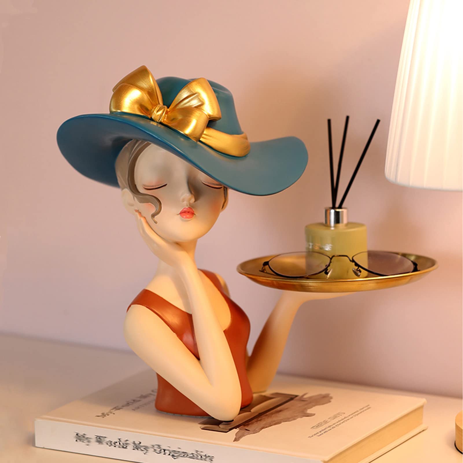Cute Girl Sculpture Key Holder - Modern Resin Home Decor Statue with Storage Tray for Keys, Jewelry & Candy | Desktop Organizer for Bedroom, Office & Entryway