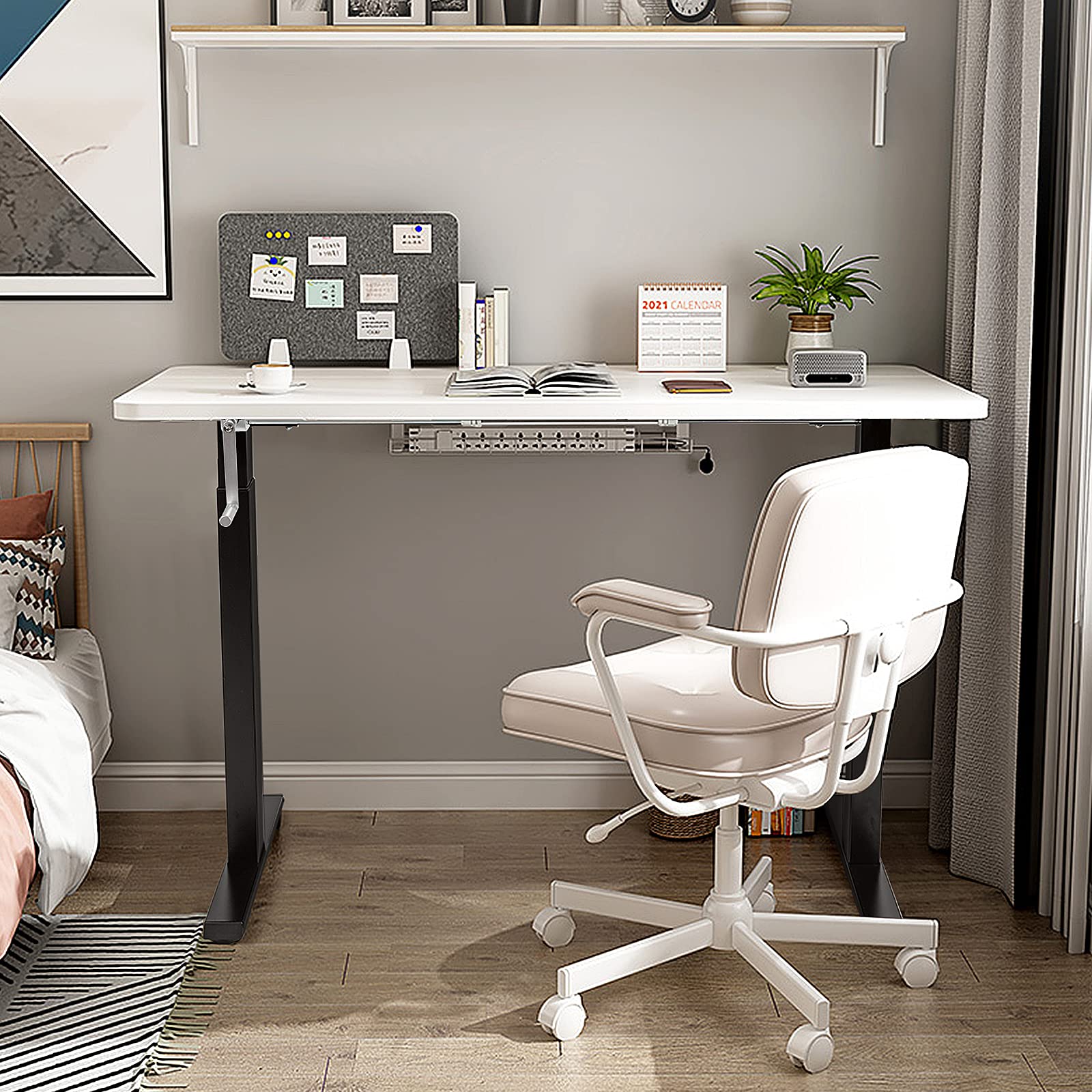 Tangkula Manual Height Adjustable Standing Desk Frame - Ergonomic Hand Crank Sit Stand Workstation with Cable Management Tray & Headphone Hook - Perfect for Home Office, Study, and Workspace Productivity