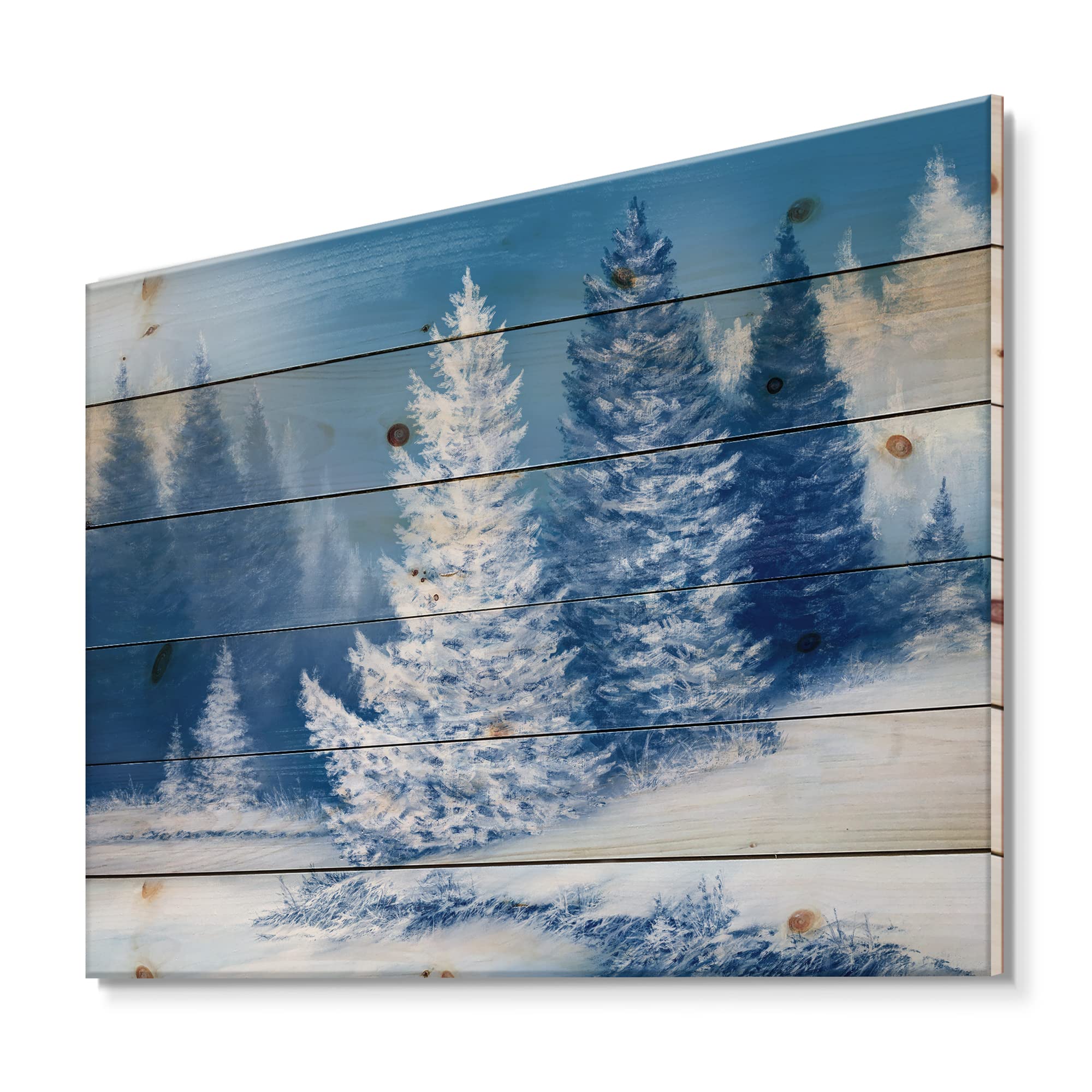 Dreamlike Spruce Forest Wood Wall Art - Snowy Lake House Decor for Living Room