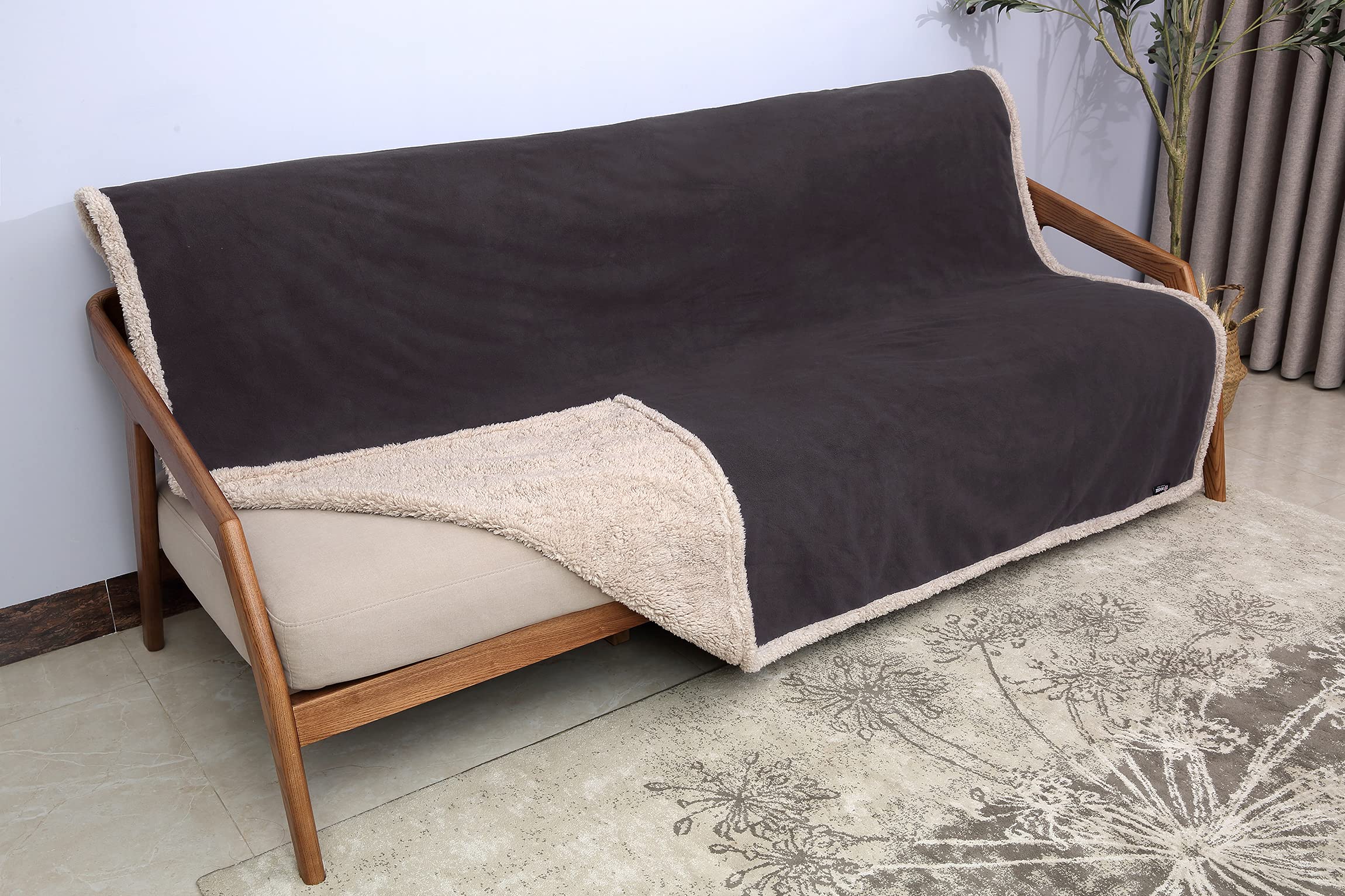 Waterproof Fleece Sherpa Throw Blanket - 80x60 Inch Brown Reversible Sofa Cover & Bed Protector for Camping, Boating, Car Seat - Cozy Warm Washable Blanket for Couch, Bed, Outdoor Adventures