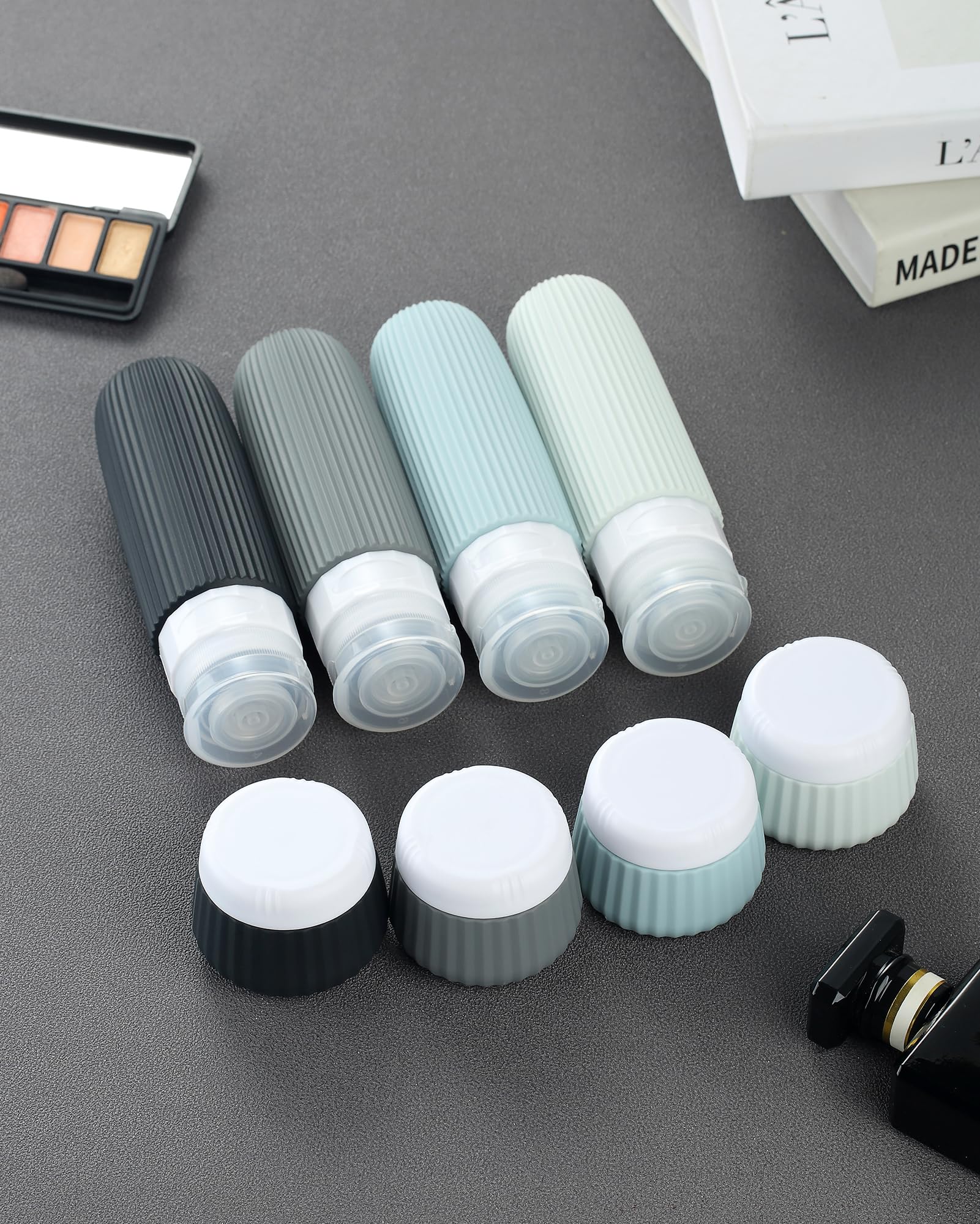 8 Pack TSA Approved 3 oz Travel Bottles for Toiletries - Leak Proof Silicone Squeezable Containers with Clear Bag | Perfect for Airplane Carry-On, Vacation Essentials & Shampoo/Lotion Storage