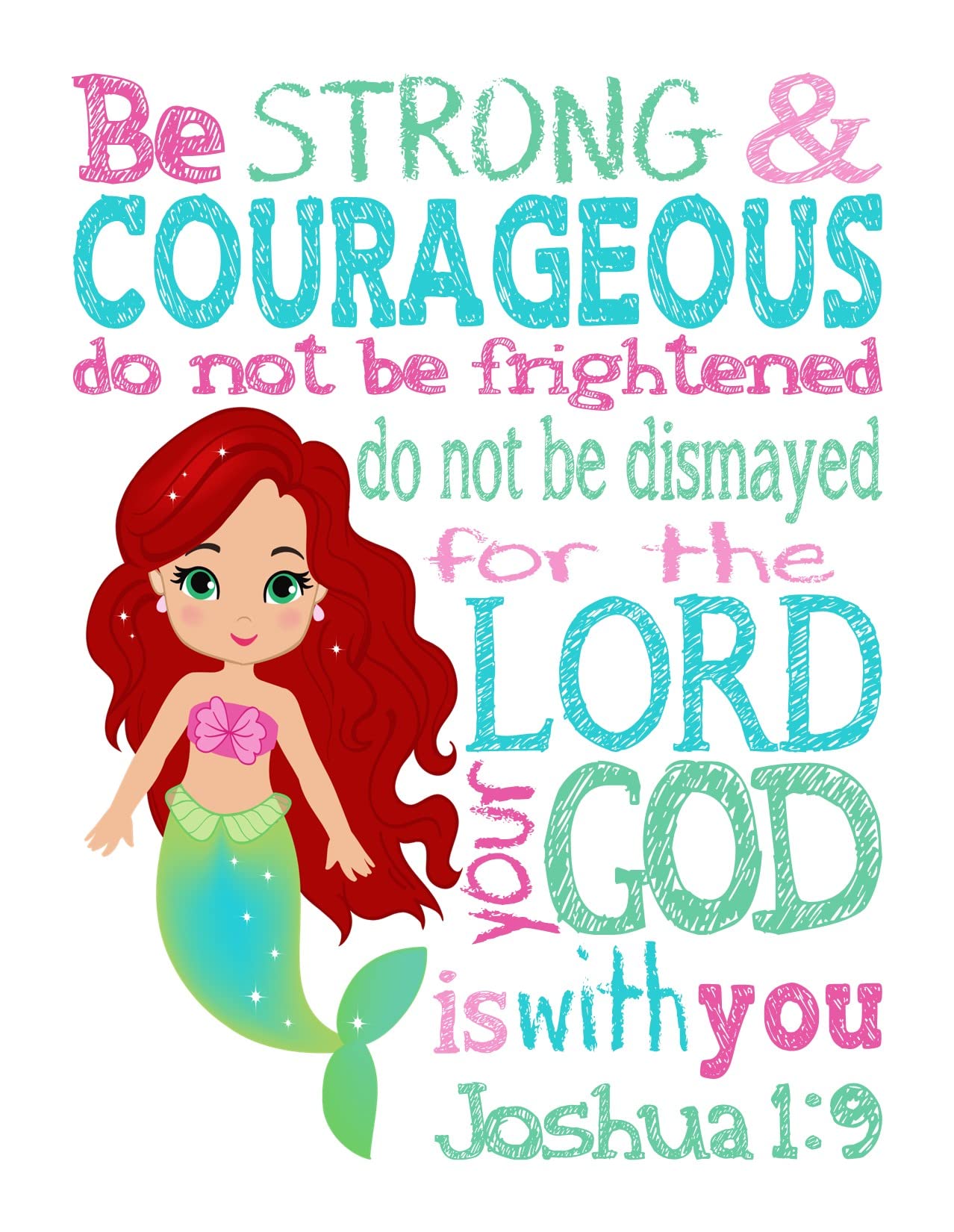Princess Nursery Decor Set - Snow White, Ariel, Cinderella & Pocahontas Bible Verse Prints for Baby Room