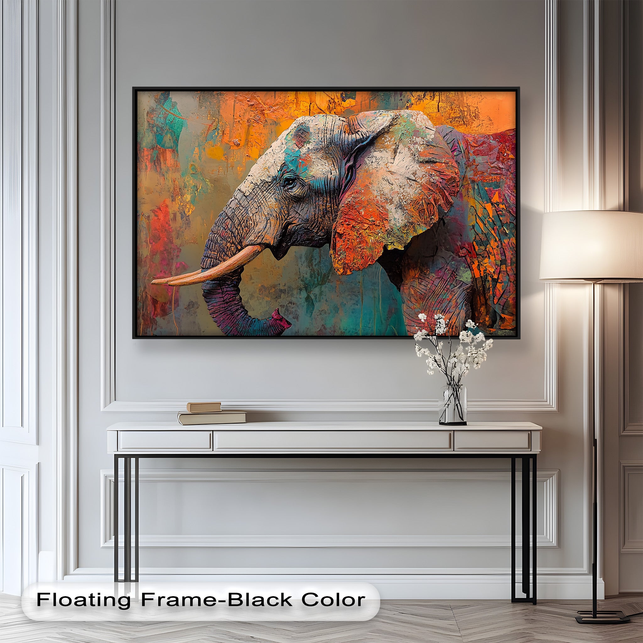 Vibrant Elephant Oil Painting on Canvas - Handmade Framed Wall Art for Living Room, Bedroom & Office Decor