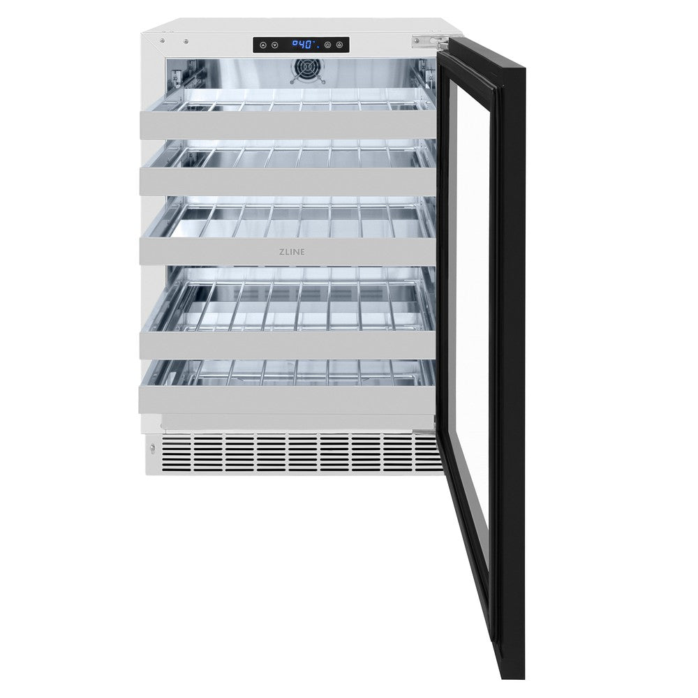 ZLINE Autograph Edition 24 Inch Touchstone Dual Zone 44 Bottle Wine Cooler with Panel Ready Glass Door & Champagne Bronze Handle - Perfect for Home Bars, Wine Cellars, and Entertaining (RWDPOZ 24 CB)