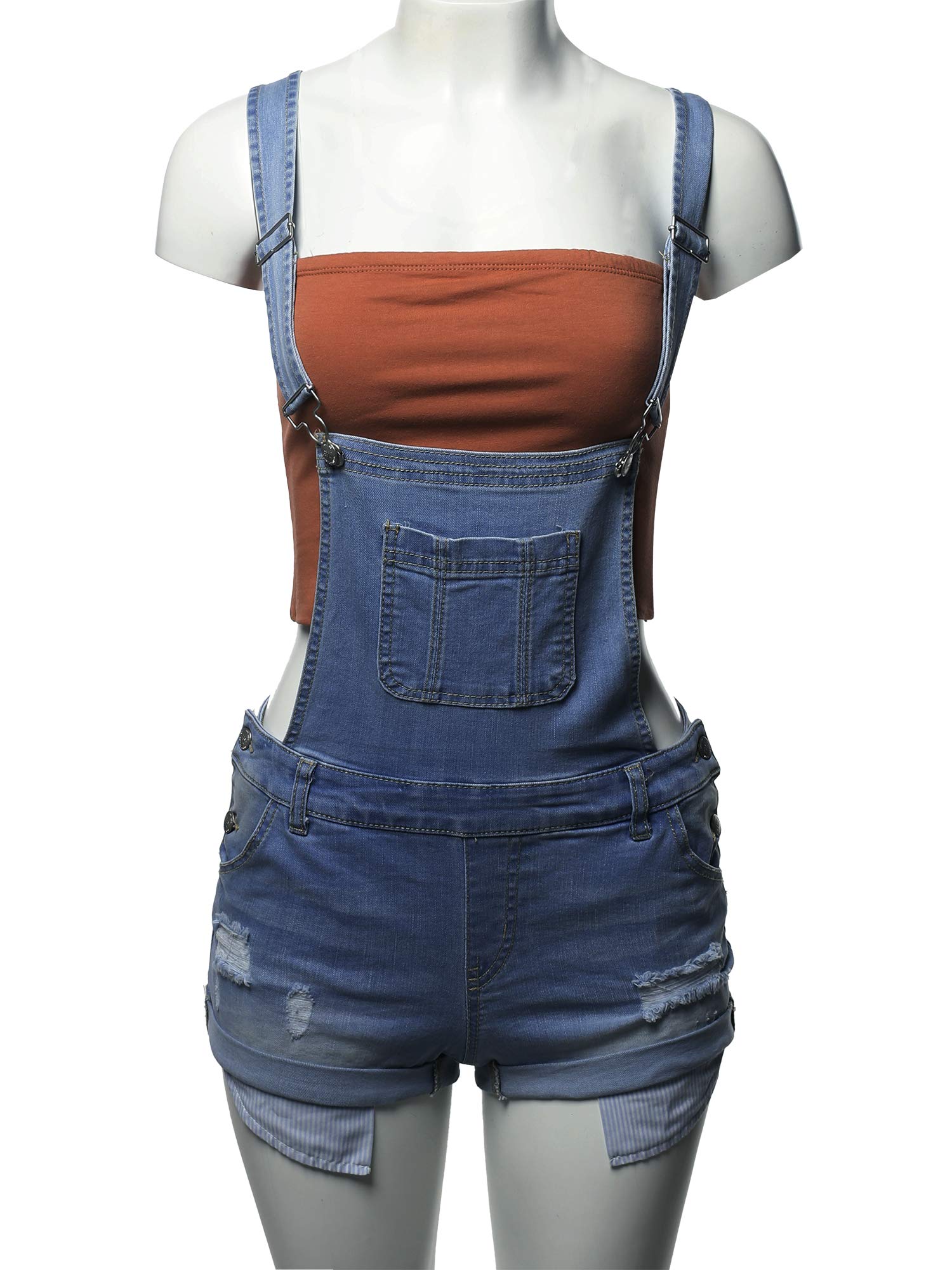 Emma Women's Casual Printed Denim Short Overalls with Pocket Lining & Rolled Cuff | Summer Outfits, Beach Wear, Street Style Fashion