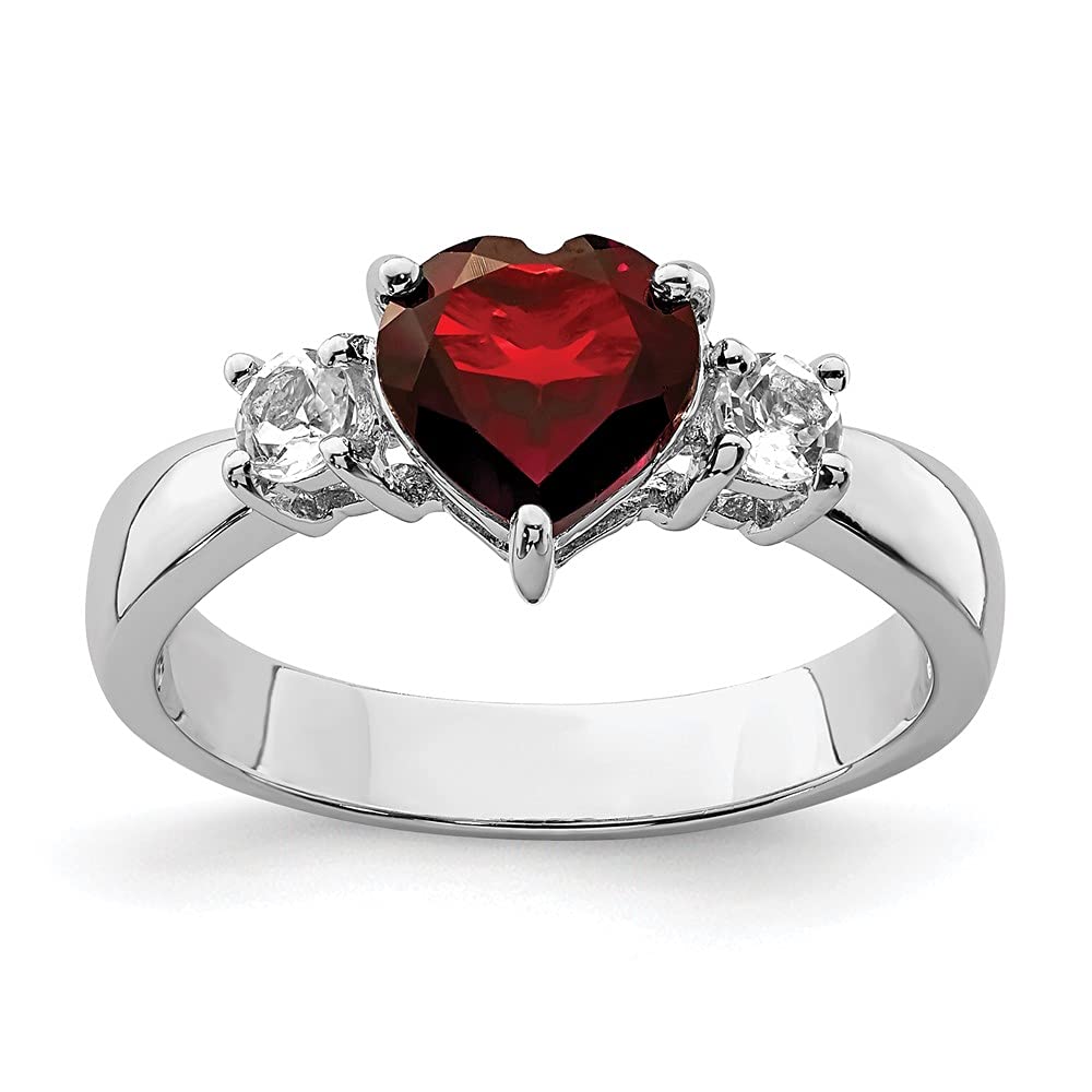 925 Sterling Silver Heart Garnet & White Topaz Ring for Women - Dainty Valentine's Day Gift, Anniversary Jewelry, Birthday Present for Her - Perfect for Romantic Occasions & Special Moments