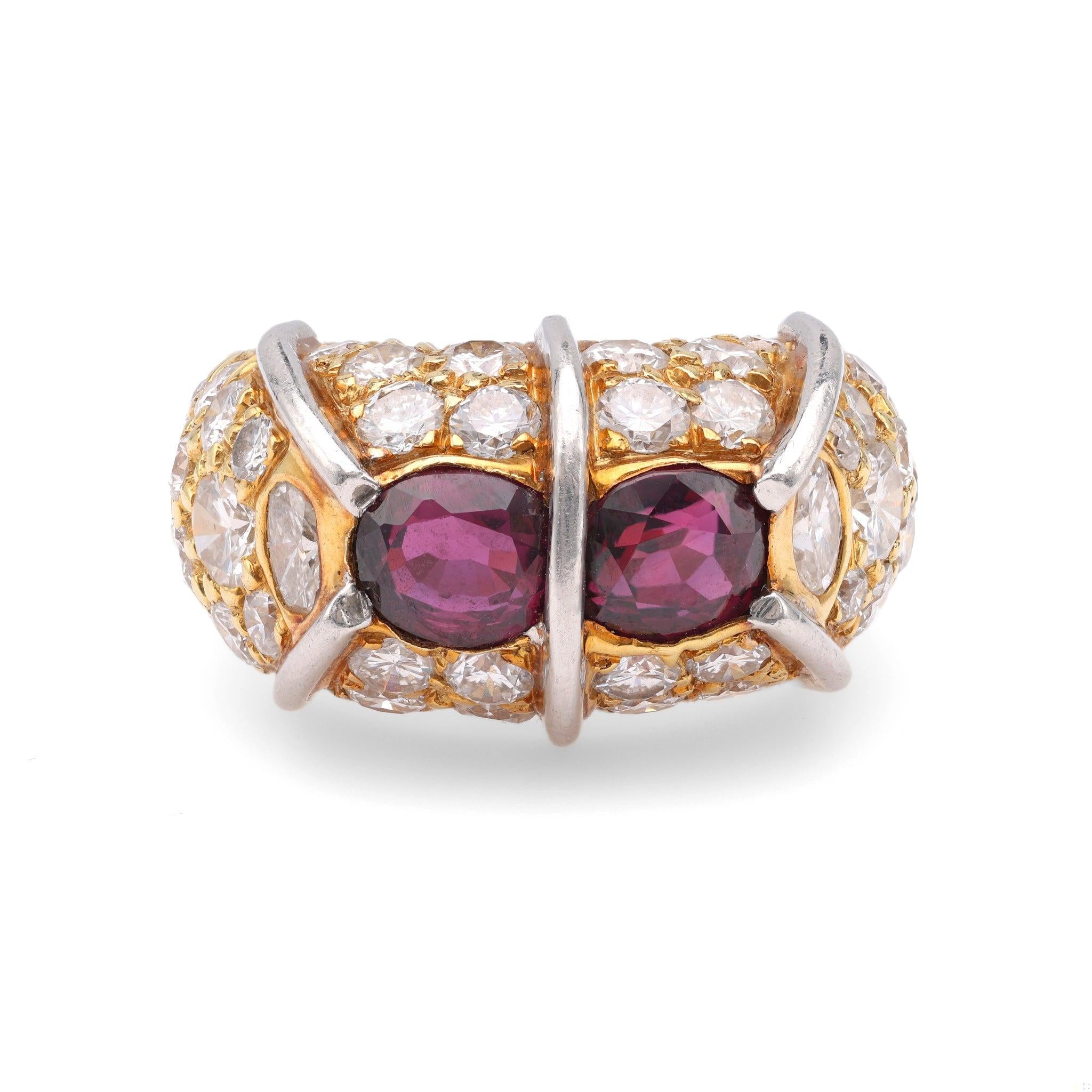 Vintage Rubellite Diamond Ring 18k Yellow Gold & Platinum - Elegant Jewelry for Weddings, Anniversaries & Special Occasions