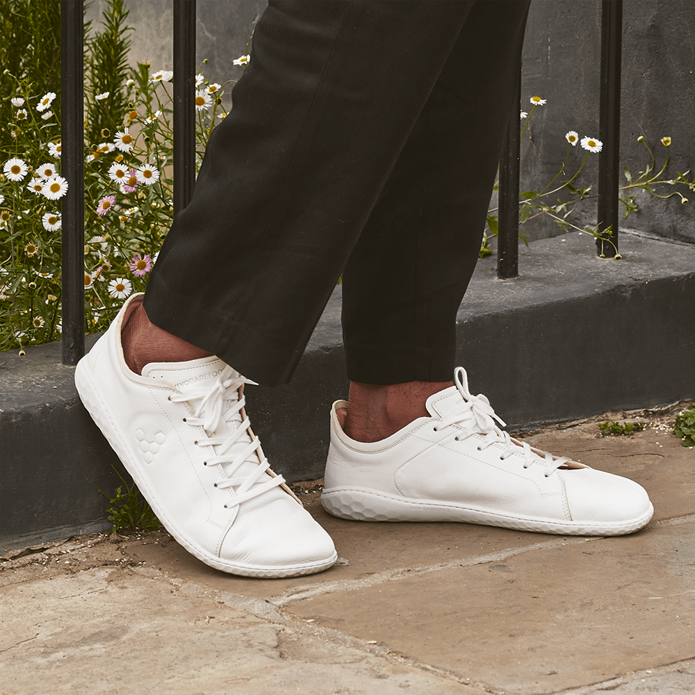 Vivobarefoot Geo Court III Men's Minimalist Barefoot Shoes - Bright White | Lightweight & Flexible for Running, Walking & Gym Workouts