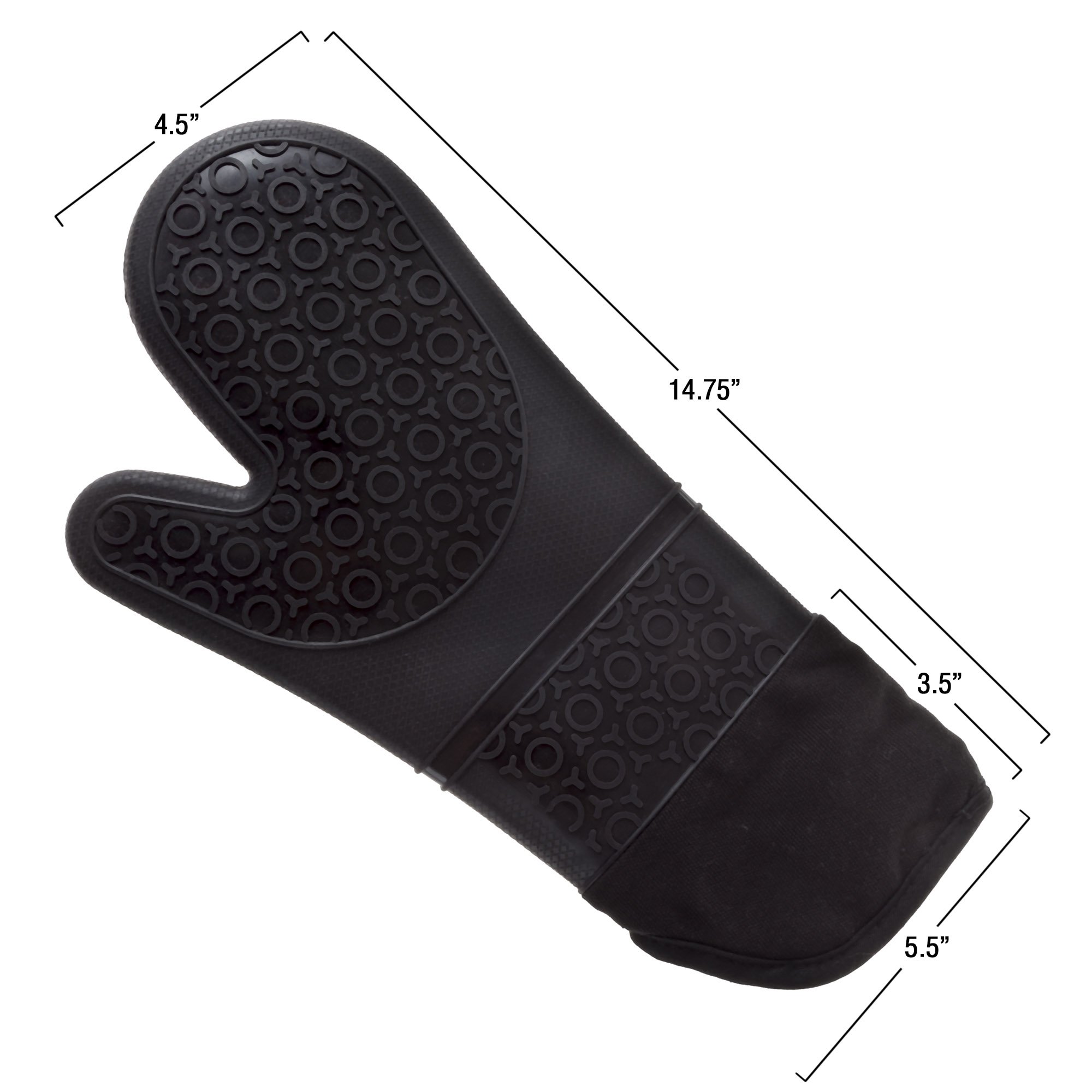 Bedford Home Extra Long Silicone Oven Mitts - Professional Heat Resistant Gloves with Quilted Lining & Non-Slip Grip (1 Pair, Black) - Perfect for Baking, Grilling, and Kitchen Safety
