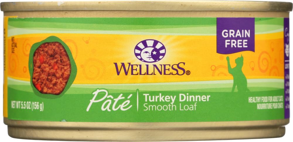 Premium Grain-Free Wellness Canned Turkey Cat Food - High Protein, Natural Ingredients (24 Pack, 5.5 Oz Each) - Perfect for Adult Cats & Kittens with Sensitive Stomachs