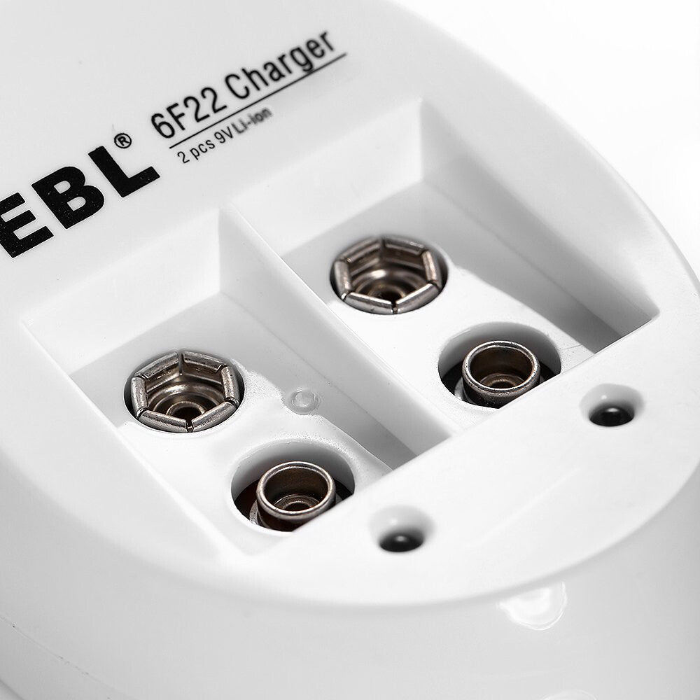 EBL 2 Bay Smart 9V Battery Charger for Rechargeable NiMH Batteries - Fast Charging with LED Display - Perfect for Smoke Detectors, Guitar Pedals & Medical Devices