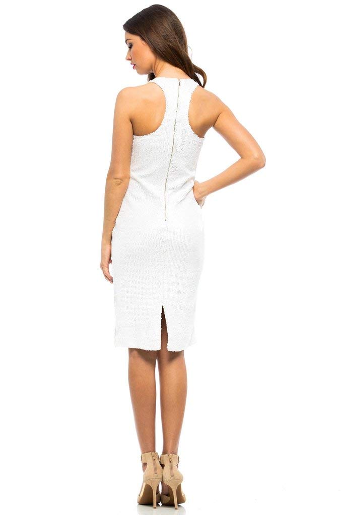 Line & Dot White Sequin Royale Halter Dress for Women - Elegant Party Gown, Prom, Evening, Cocktail & Special Occasions
