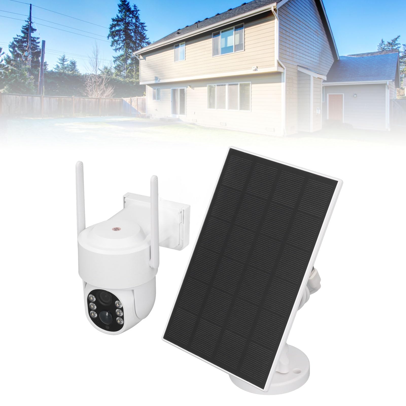 Saluaqui Outdoor Solar Security Camera - 360° View, PIR Motion Detection, 2-Way Talk, IP65 Waterproof, Color Night Vision - Solar Panel Surveillance System Kit for Home, Yard & Business Security