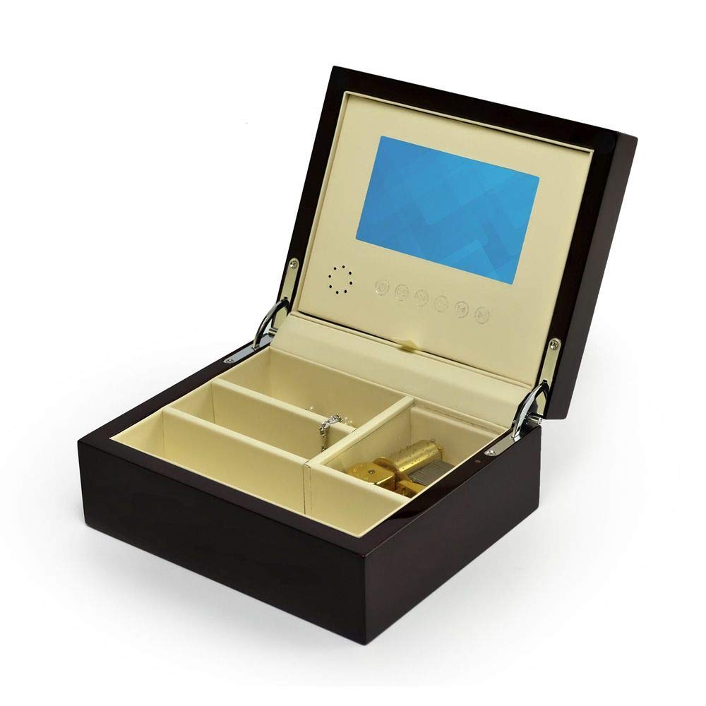 Hi Gloss Contemporary Music Jewelry Box with LCD Video - Walnut Finish 5