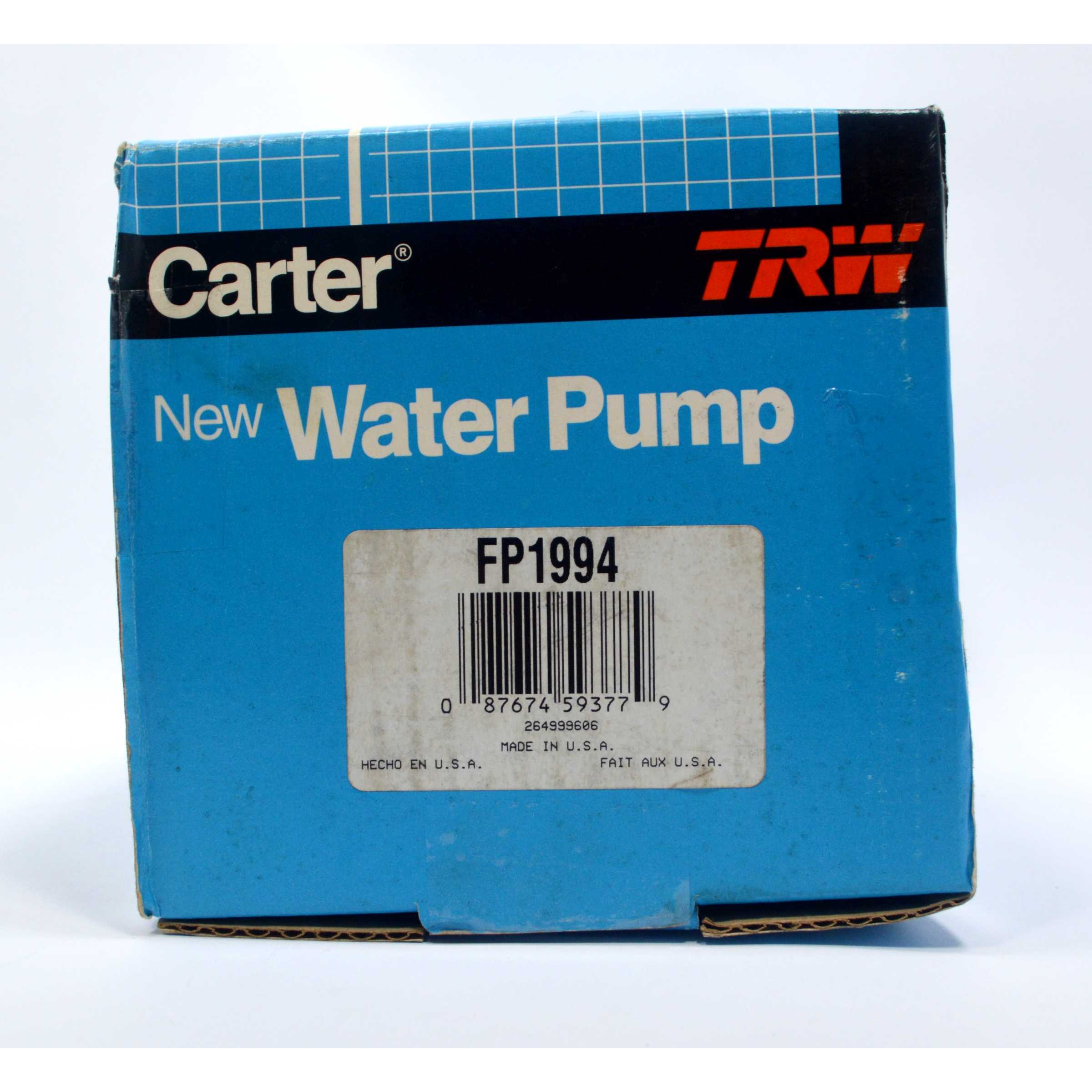 New (Open Box) CARTER TRW WATER PUMP No. FP1994 Complete in Box NOS CAR PART - Perfect Replacement for Engine Cooling System Maintenance & Repair