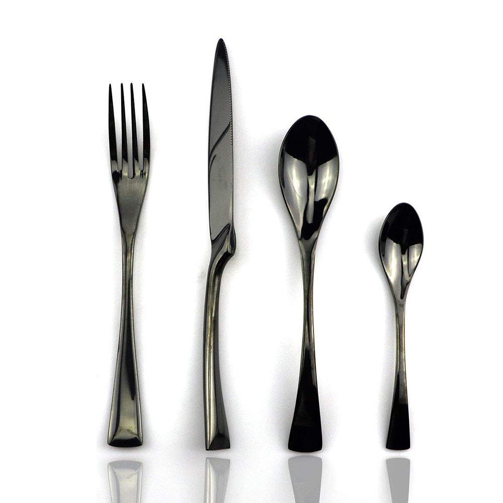 24-Piece Stainless Steel Silverware Set - 304 Grade Dinnerware Cutlery with Knives, Forks & Spoons - Shiny Rainbow Tableware for Restaurants, Weddings & Home Dining (Silver)