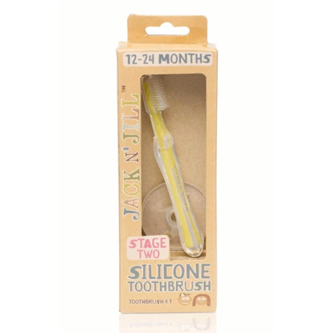 Jack & Jill Stage 2 Silicone Toothbrush for Babies - Soft Bristle Teething Brush for Infant Oral Care - Perfect for 6-12 Months Old, Gentle Gum Massage & First Teeth Cleaning