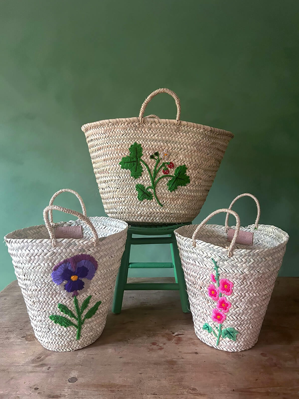 Hand Embroidered Pansy Flower Basket - Boho Home Decor Storage Organizer for Living Room, Bedroom & Bathroom - Perfect for Blankets, Towels & Magazines