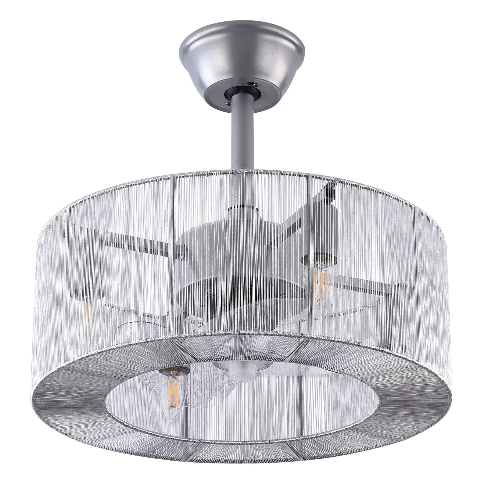 TFCFL 18 Inch Modern Bladeless Ceiling Fan with Remote Control - Low Profile Caged Design, 3 Speed Settings, E26x4 Bulb Base - Perfect for Bedroom, Dining Room & Living Room (Silver) | Energy Efficient Indoor Cooling & Stylish Lighting Solution