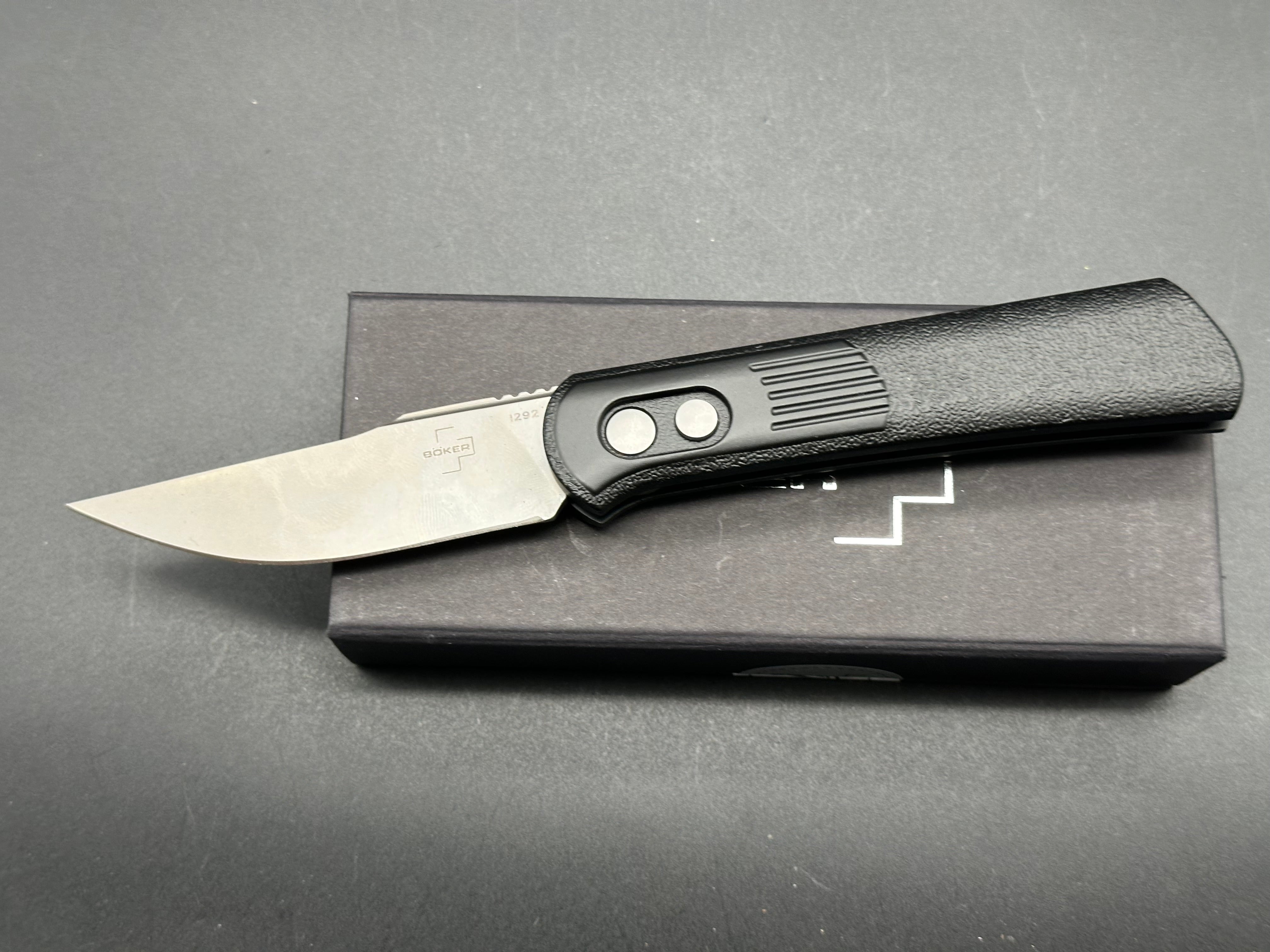 Boker Lundquist Alluvial Automatic Knife - Black 3 Bead Blast Finish - EDC Pocket Knife for Outdoor, Camping & Everyday Carry