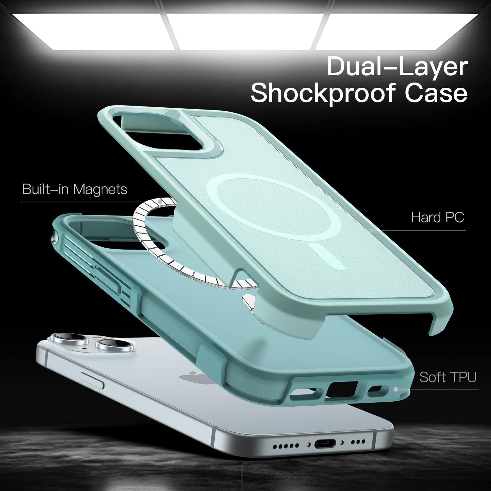 JETech Magnetic Case for iPhone 15 Plus 6.7-Inch | Heavy Duty Dual-Layer Rugged Protection | MagSafe Compatible | Shockproof & Durable Cover (Mint Green) - Perfect for Outdoor Adventures, Work & Daily Use