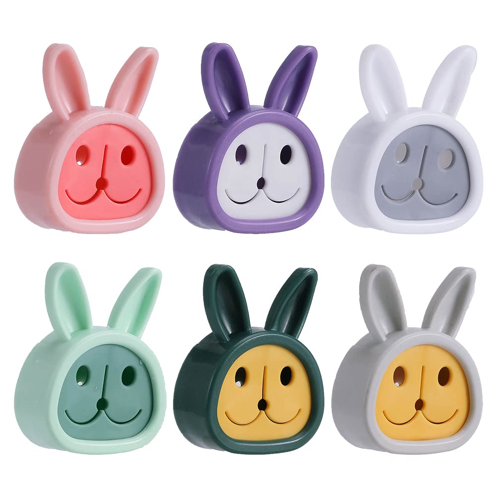 6Pcs Cute Rabbit-Shaped Self-Adhesive Towel Hooks - No Drill Bathroom Wall Mounted Towel Holder for Kitchen, Bathroom, Dorm & RV - Strong Adhesive Push Pin Design for Easy Installation