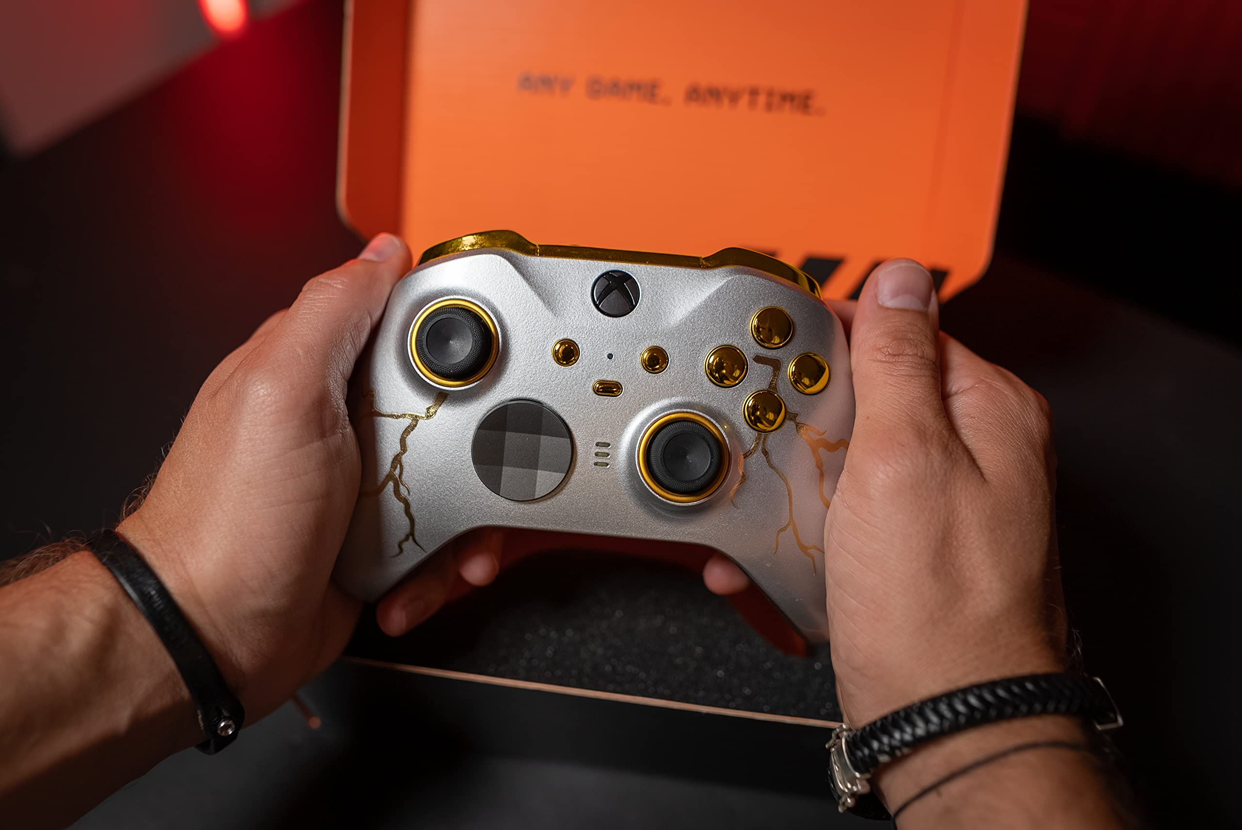 Modded Zone UN-MODDED Custom Xbox ONE Elite Series 2 Controller - Gold Thunder Edition | Premium Gaming Controller for Competitive Play & Esports Tournaments