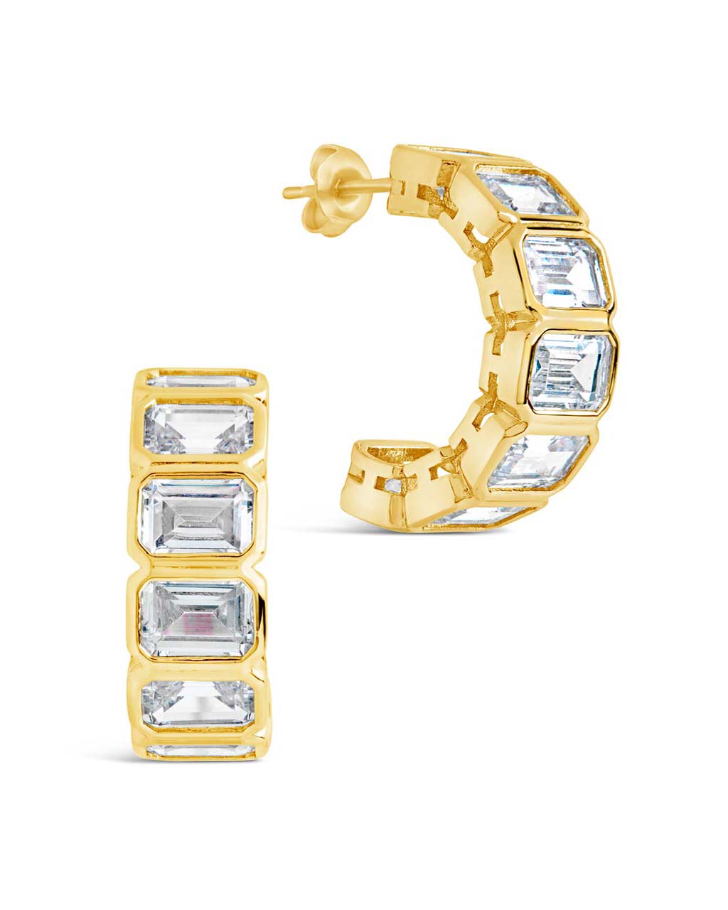 Nyssa Bezel CZ Station Hoop Earrings for Women - Cubic Zirconia Gold Plated Dangle Earrings - Elegant Jewelry Gift for Birthday, Anniversary & Special Occasions