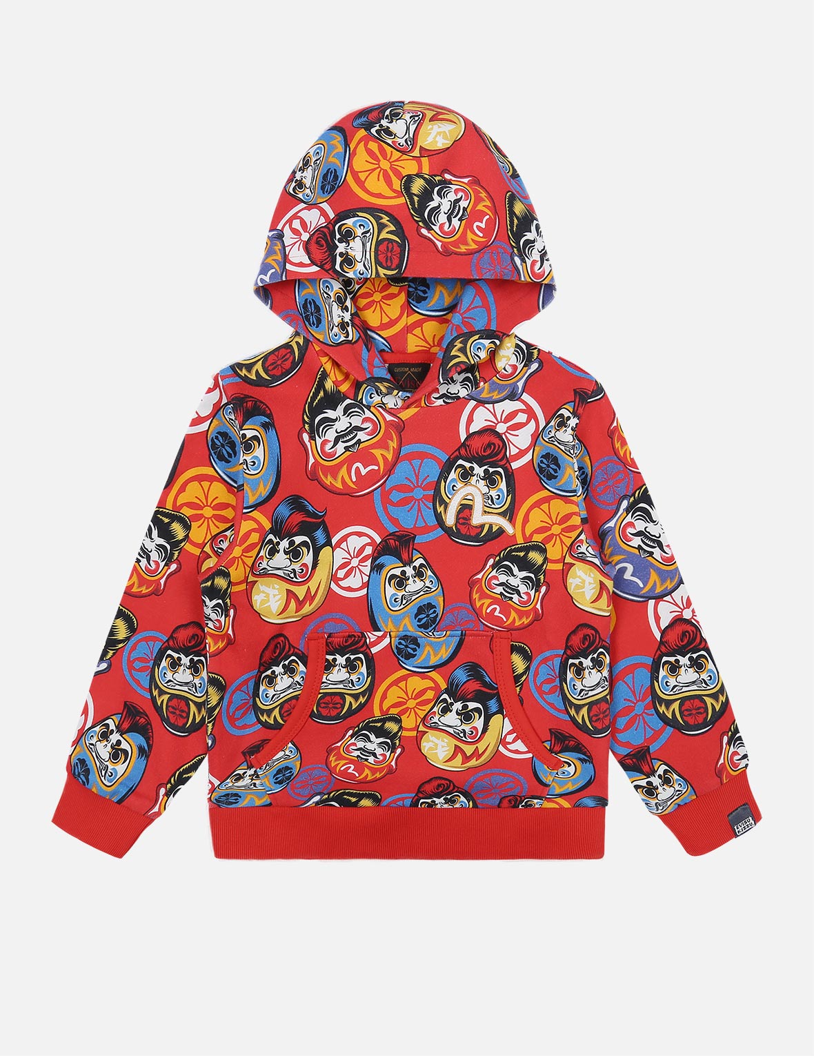 Daruma Print Hooded Sweatshirt - Japanese Allover Pompadour Design Unisex Pullover | Perfect for Streetwear, Anime Conventions & Casual Fashion
