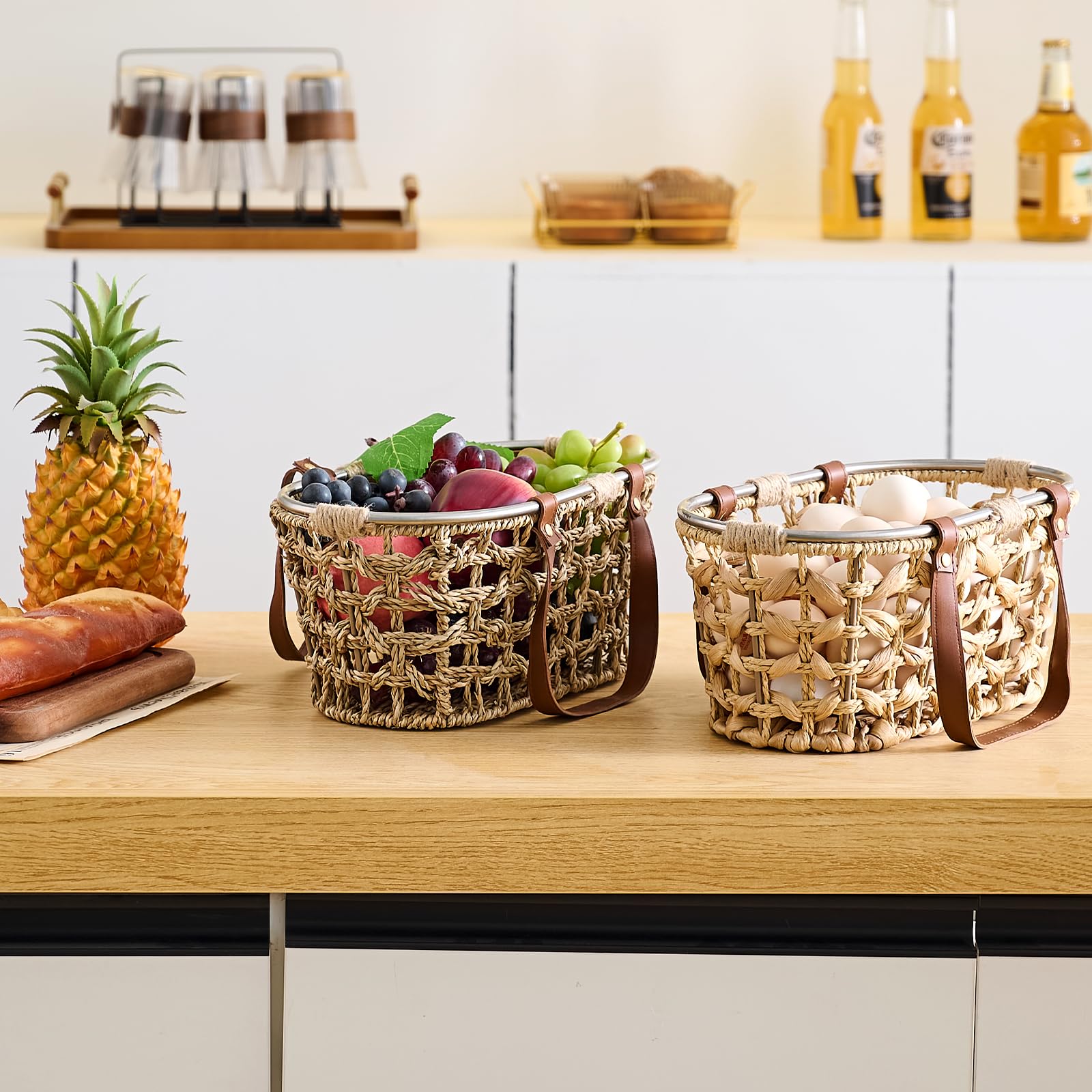 Handmade Wicker Egg Basket - Farmhouse Seagrass Oval Storage Basket with Handle for Collecting Fresh Eggs | Perfect for Chicken Coops, Easter Decor, Picnics, Harvest Display & Bread Storage