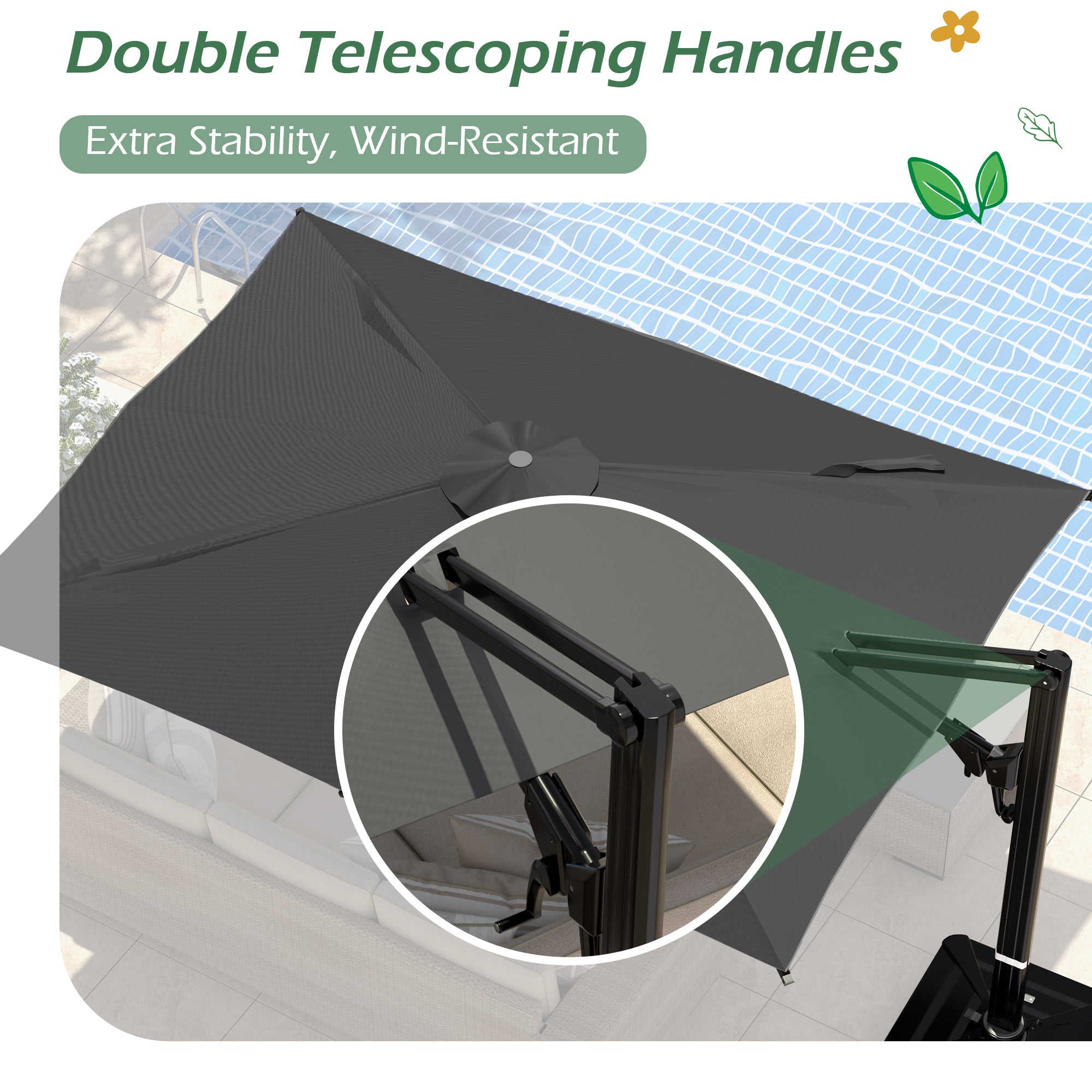 EROMMY 10x13 FT Large Outdoor Offset Patio Umbrella in Gray - Perfect for Poolside, Backyard, and Garden Shade